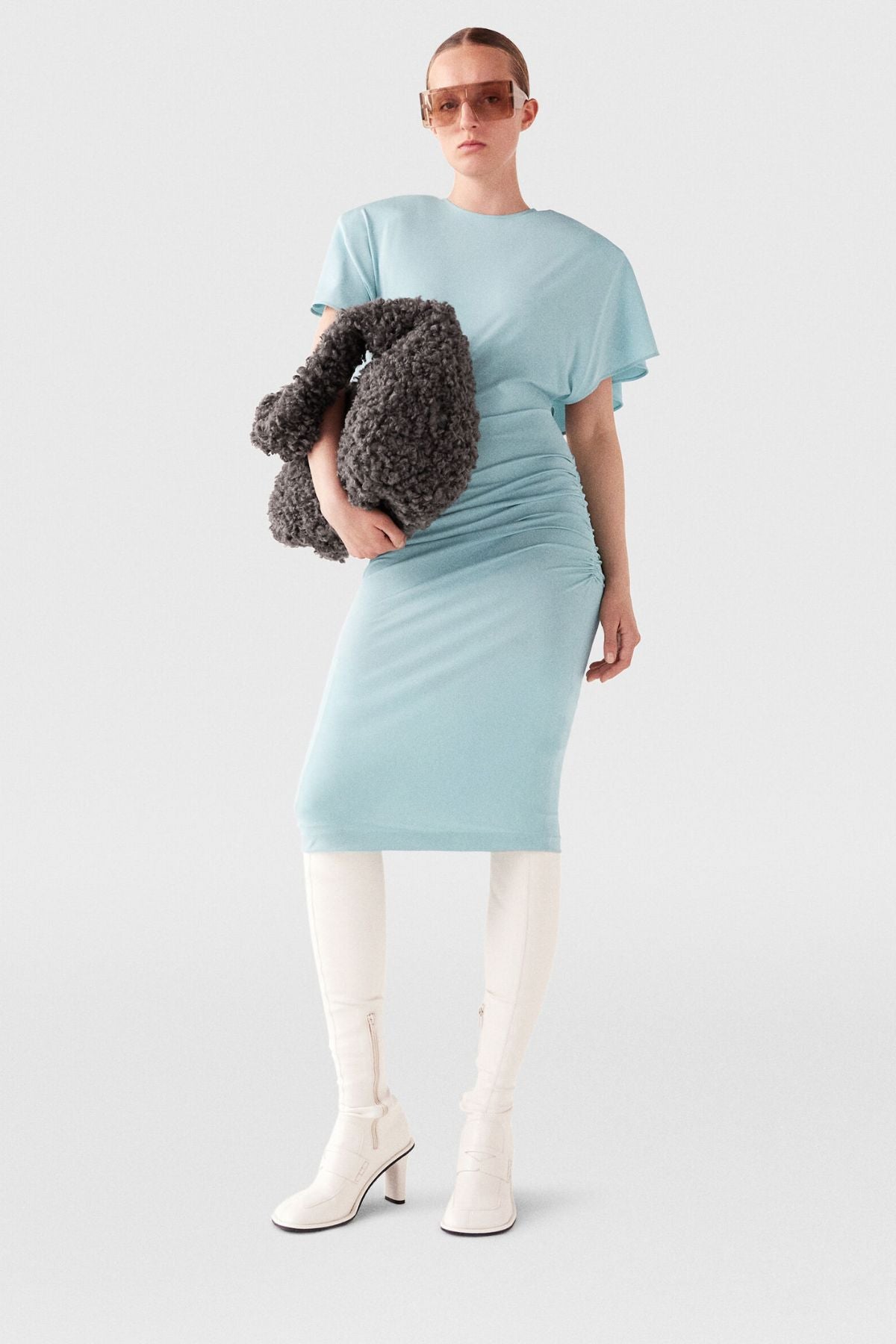 Stella McCartney Strong Shoulder Short Sleeve Midi Dress - Light Blue