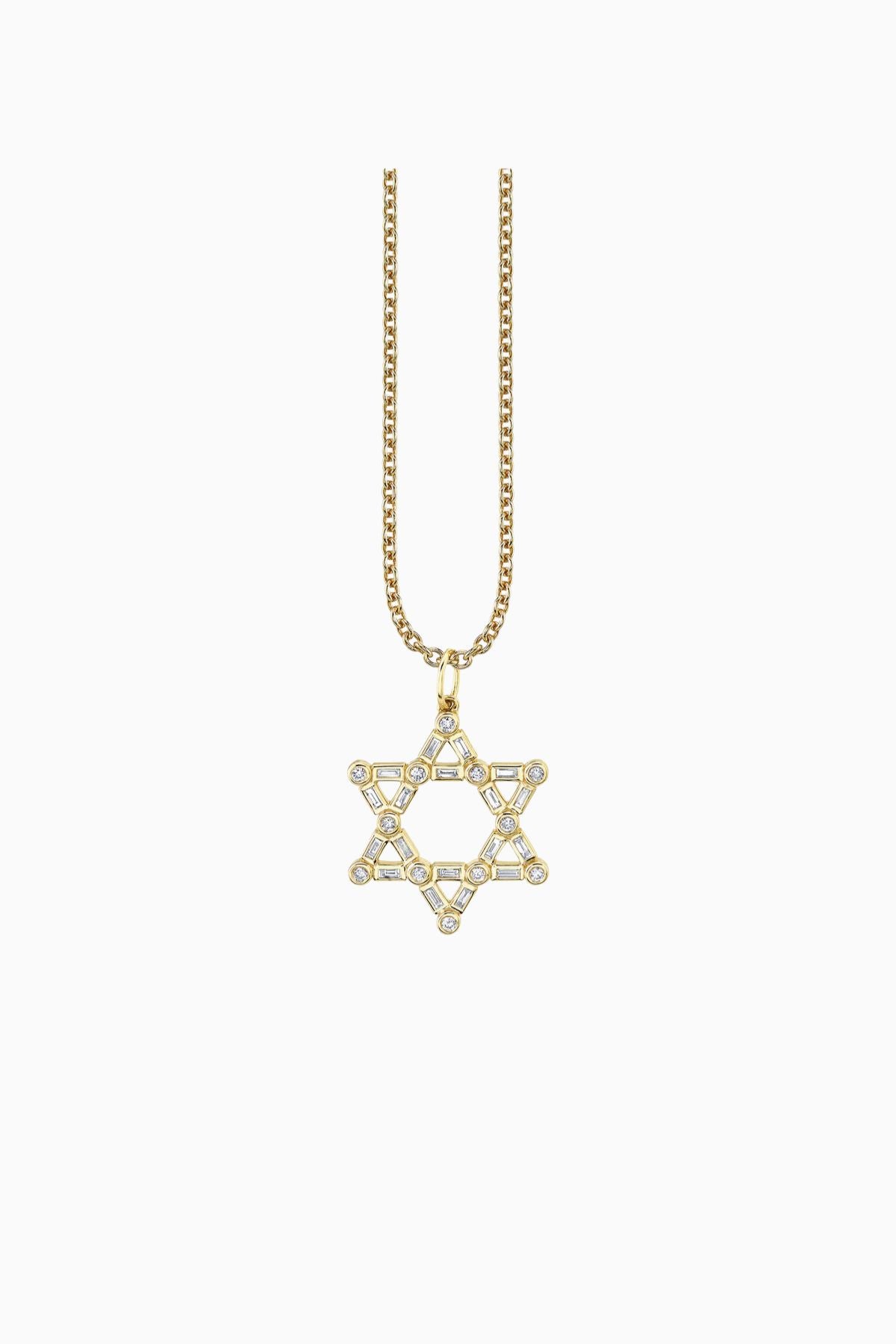 Sydney Evan Gold & Diamond Baguette and Round Bezel Star of David Necklace - Yellow Gold