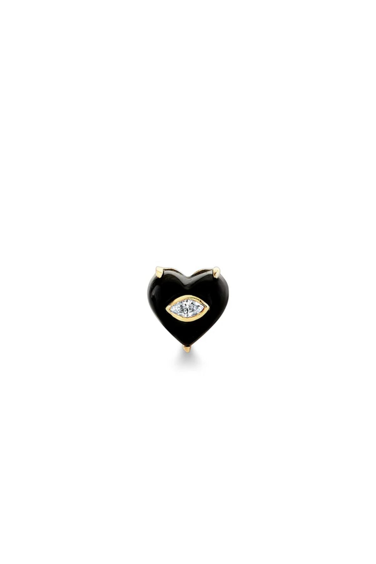 Sydney Evan Gold & Diamond Small Carved Stone Heart Studs - Onyx/ Yellow Gold