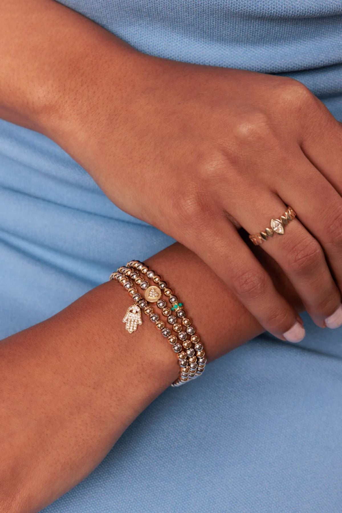 Sydney Evan Gold & Turquoise Scallop Rondelle Bracelet - Yellow/ Silver