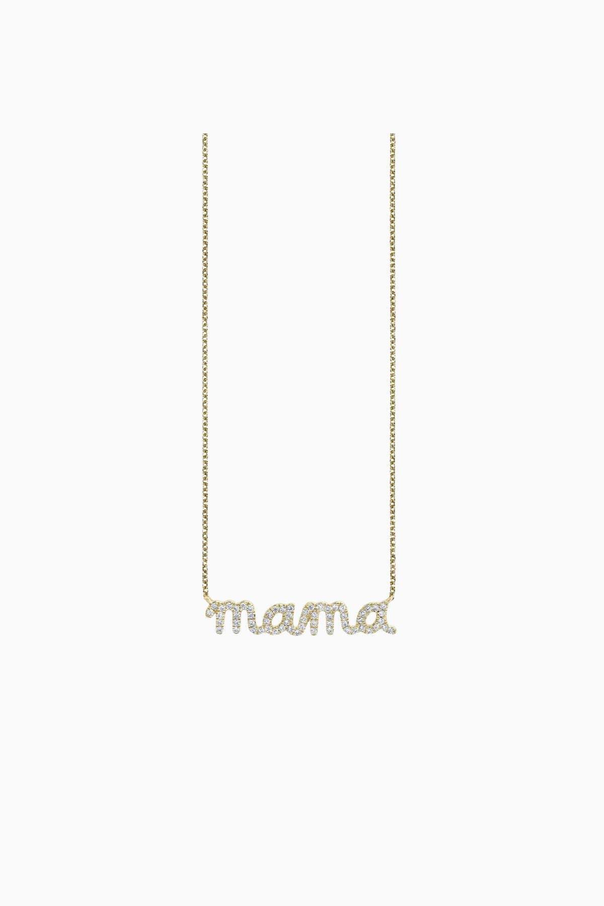Sydney Evan Mama Script Necklace - Yellow Gold