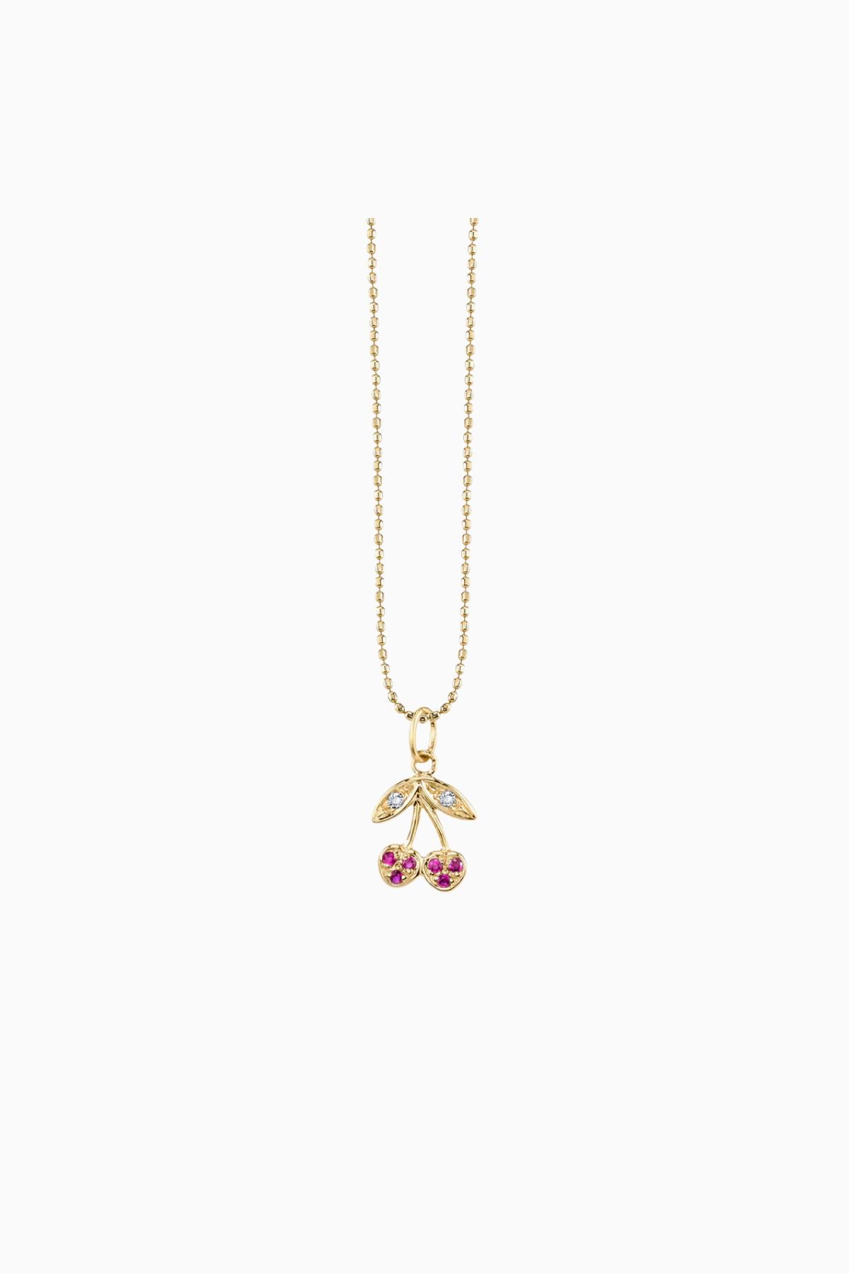 Sydney Evan Tiny Pure Cherry Charm Necklace - Yellow Gold
