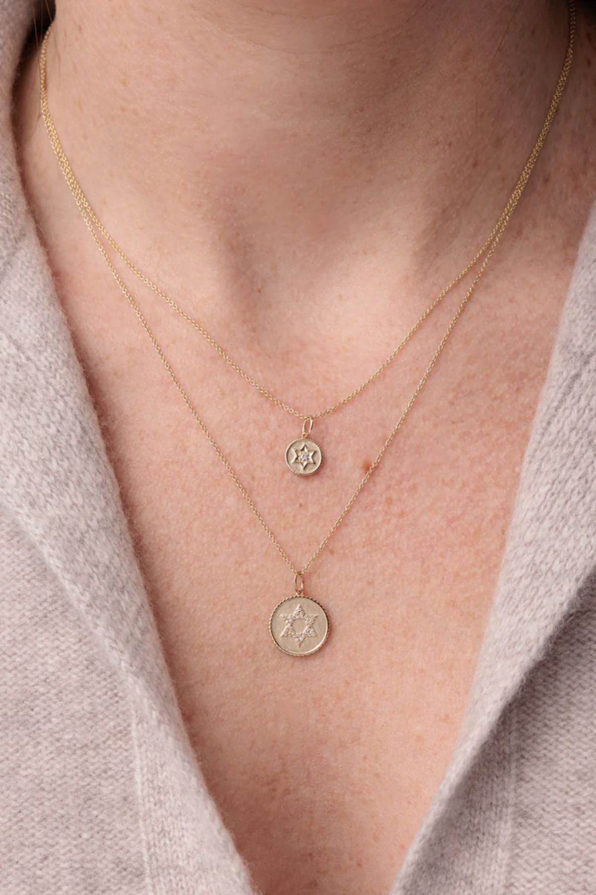 Sydney Evan Tiny Baby Star of David Coin Necklace - Yellow Gold