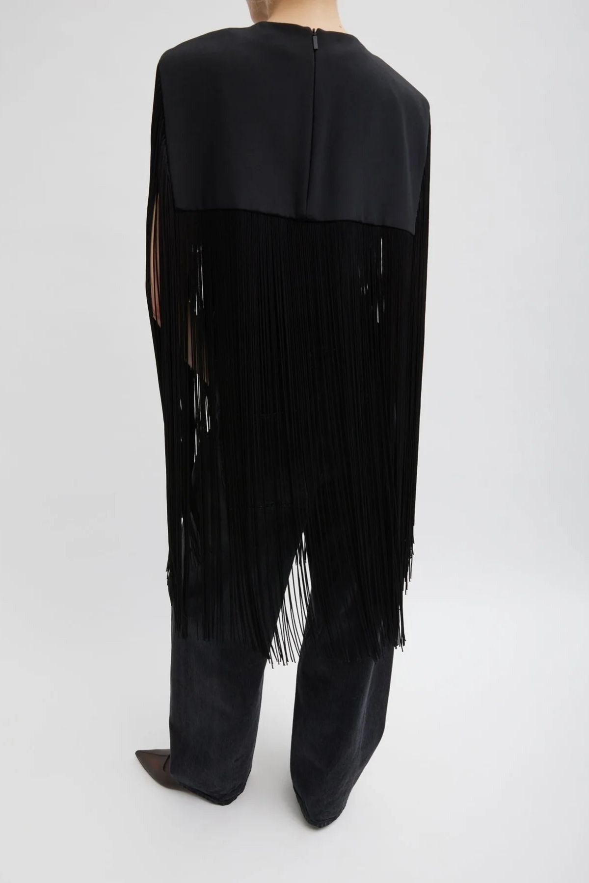 Tibi 4-Ply Silk Fringe Cape - Black