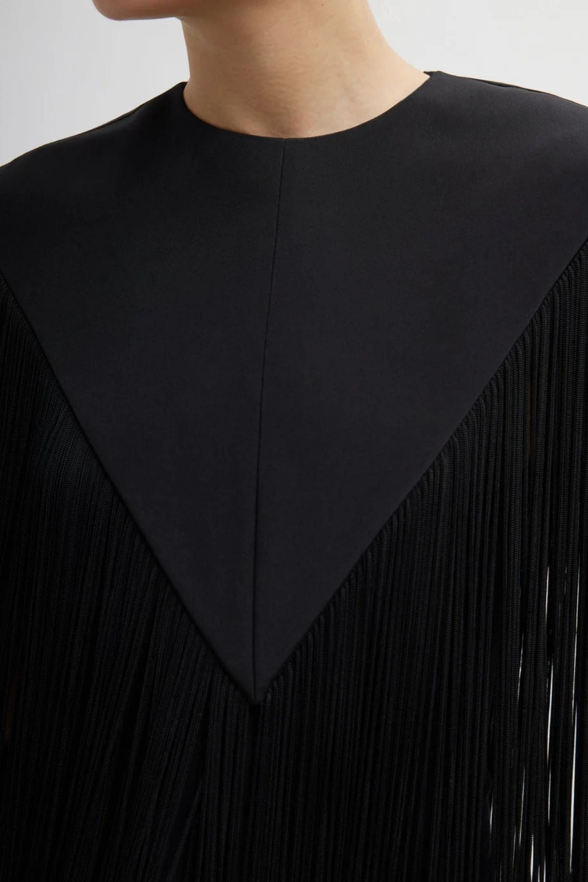 Tibi 4-Ply Silk Fringe Cape - Black