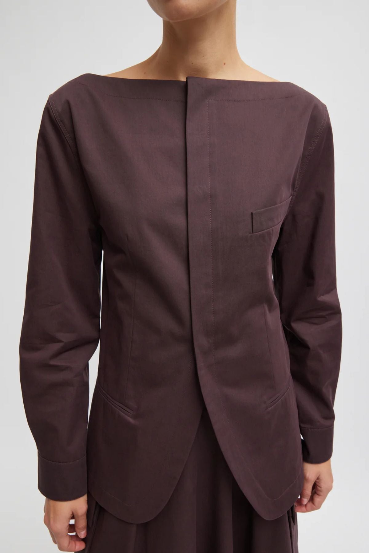Tibi Bio Twill Boatneck Shirt Jacket - Plum