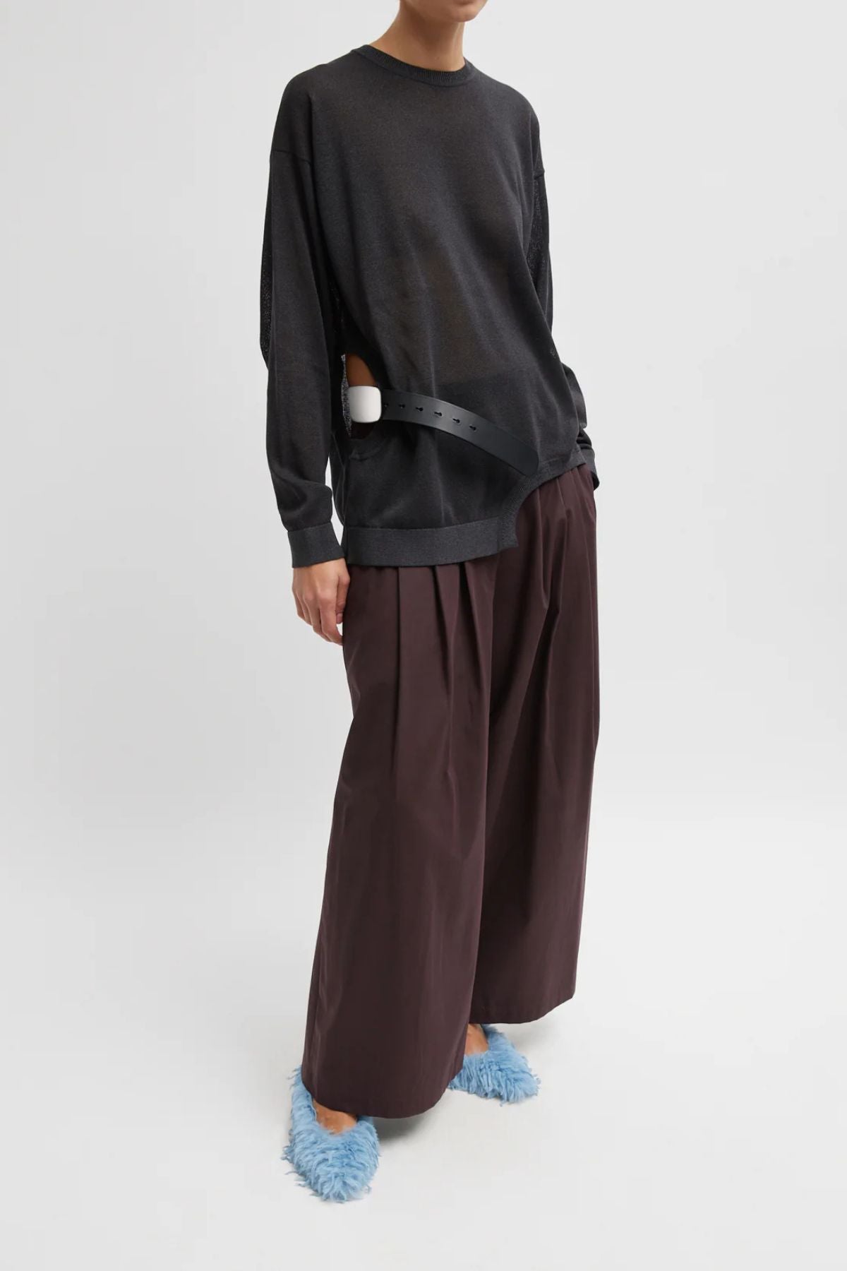Tibi Bio Twill Triple Pleat Cropped Pant - Plum