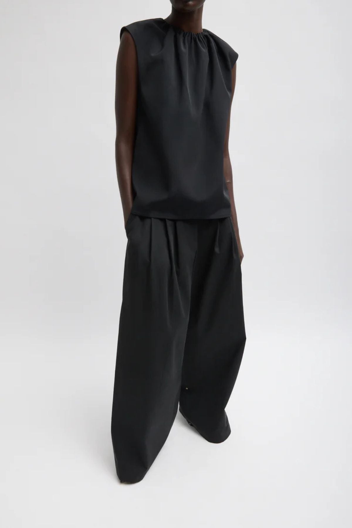 Tibi Bio Twill Triple Pleat Pant - Black
