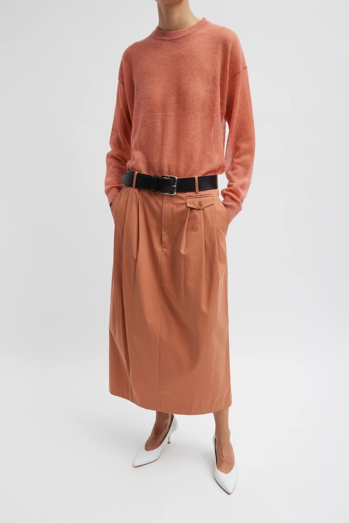 Tibi Bio Twill Triple Pleat Skirt - Yam