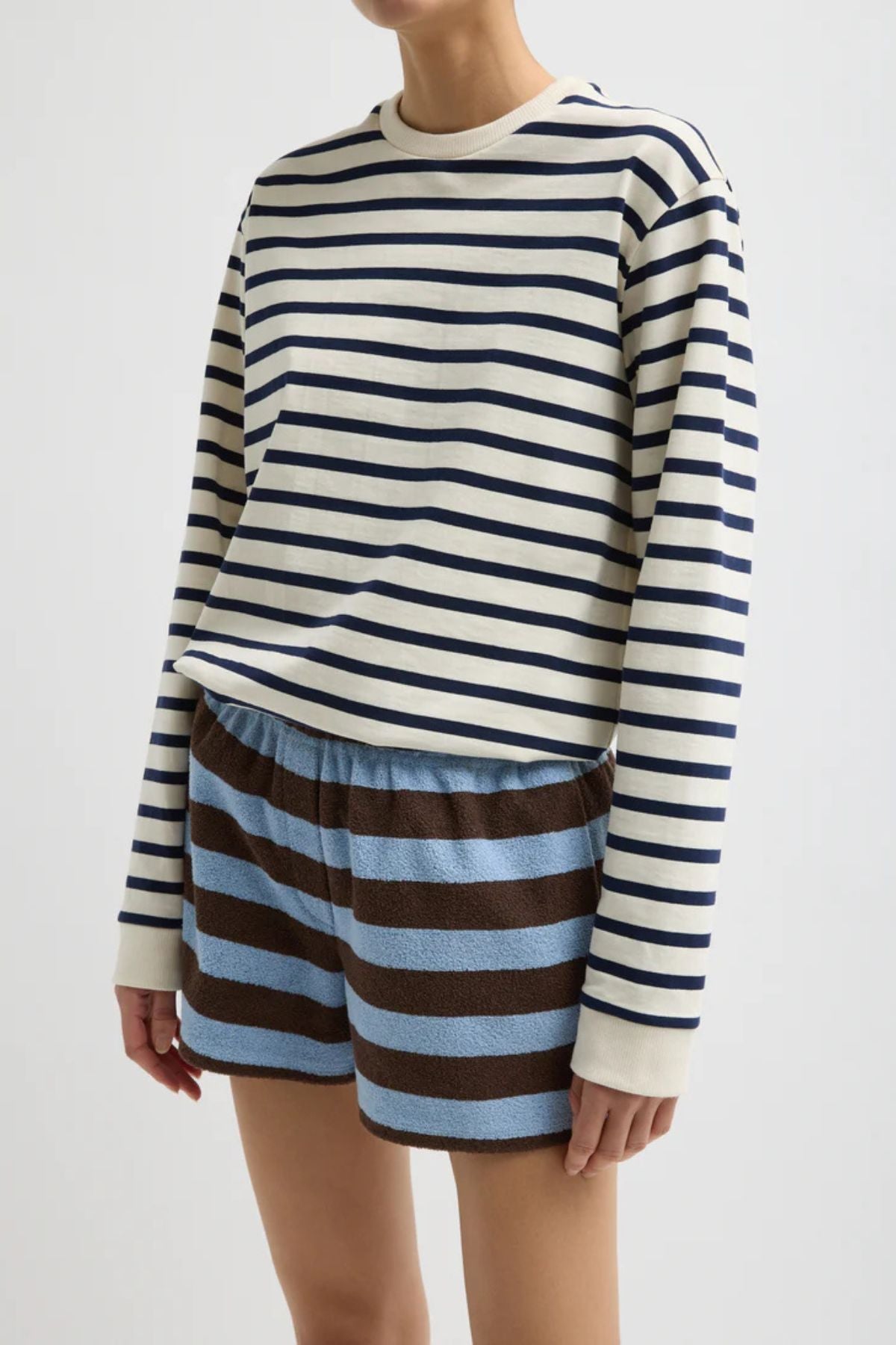 Tibi Bonded Dry Loop Terry Shorts - Brown/ Blue Multi