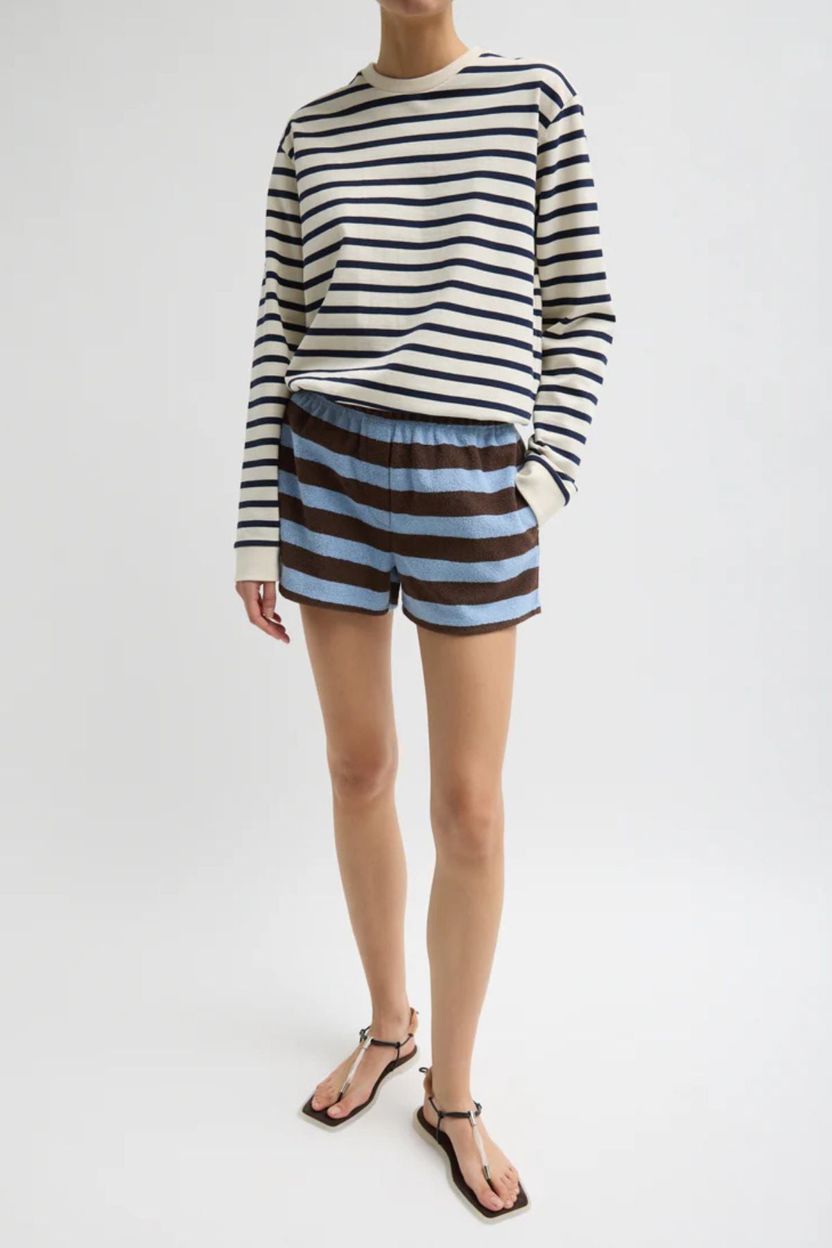 Tibi Bonded Dry Loop Terry Shorts - Brown/ Blue Multi