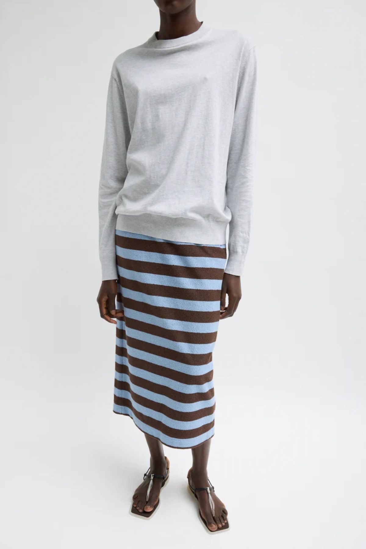 Tibi Bonded Dry Loop Terry Skirt - Brown/ Blue Multi