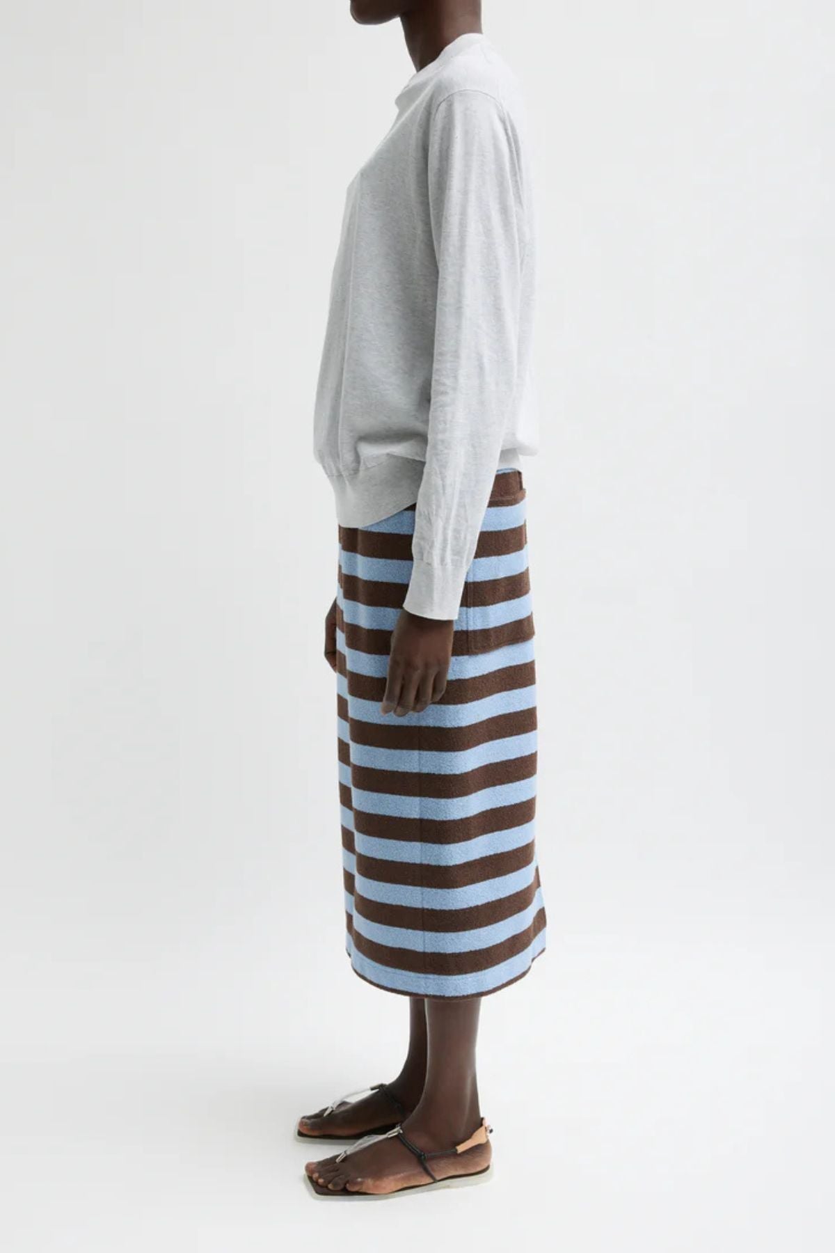 Tibi Bonded Dry Loop Terry Skirt - Brown/ Blue Multi
