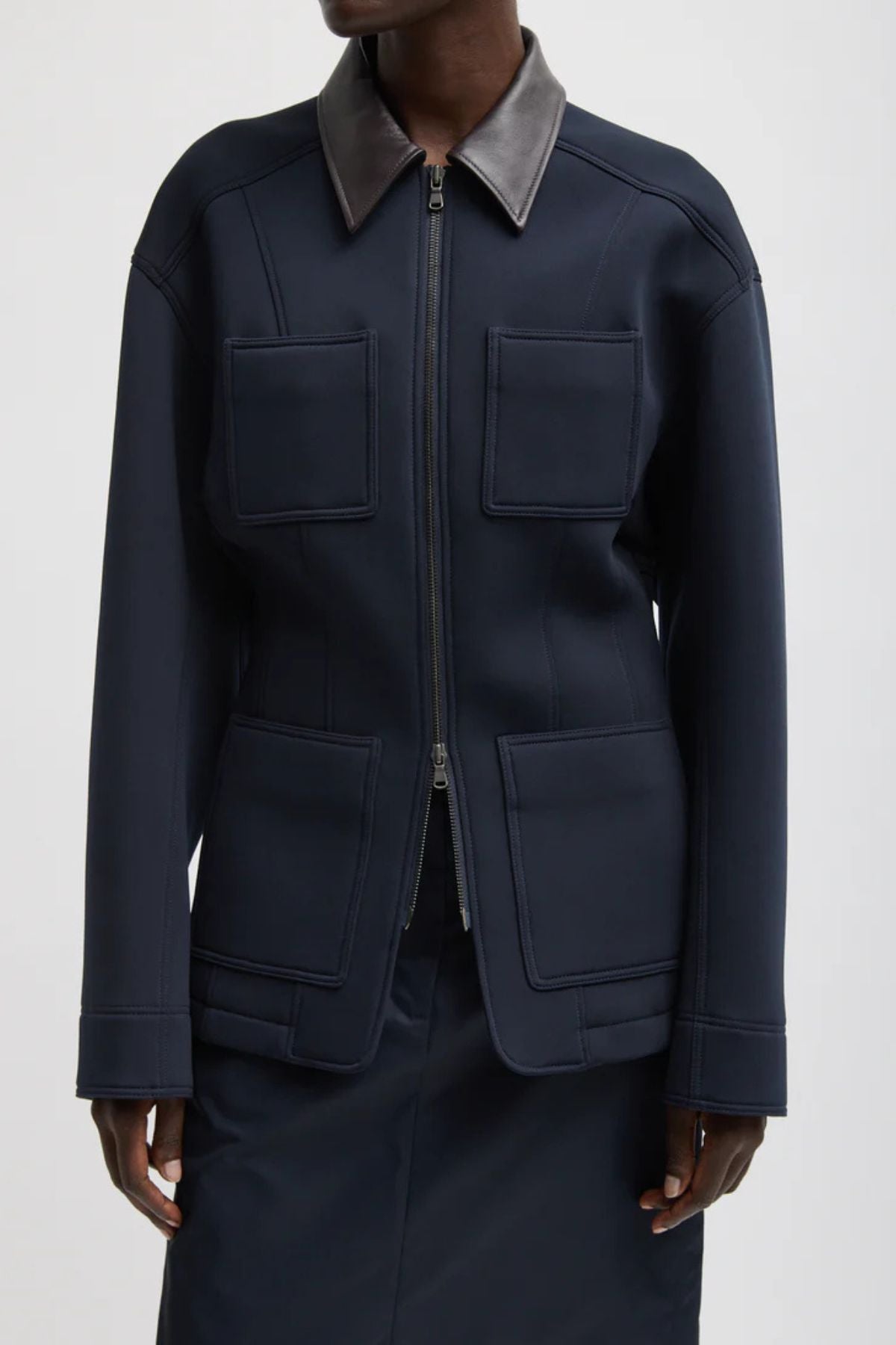 Tibi Bonded Twill Sculpted Workmen Jacket - Navy