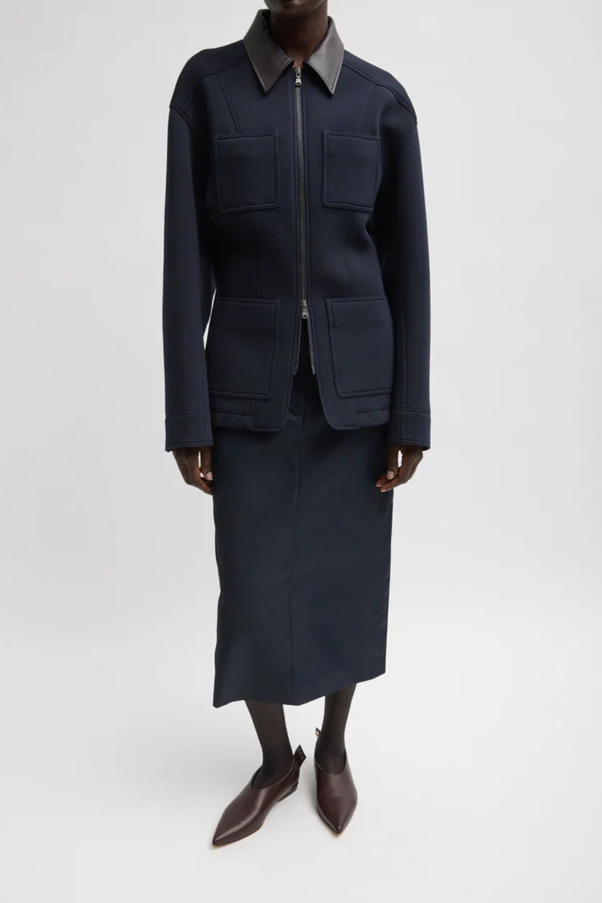 Tibi Bonded Twill Sculpted Workmen Jacket - Navy