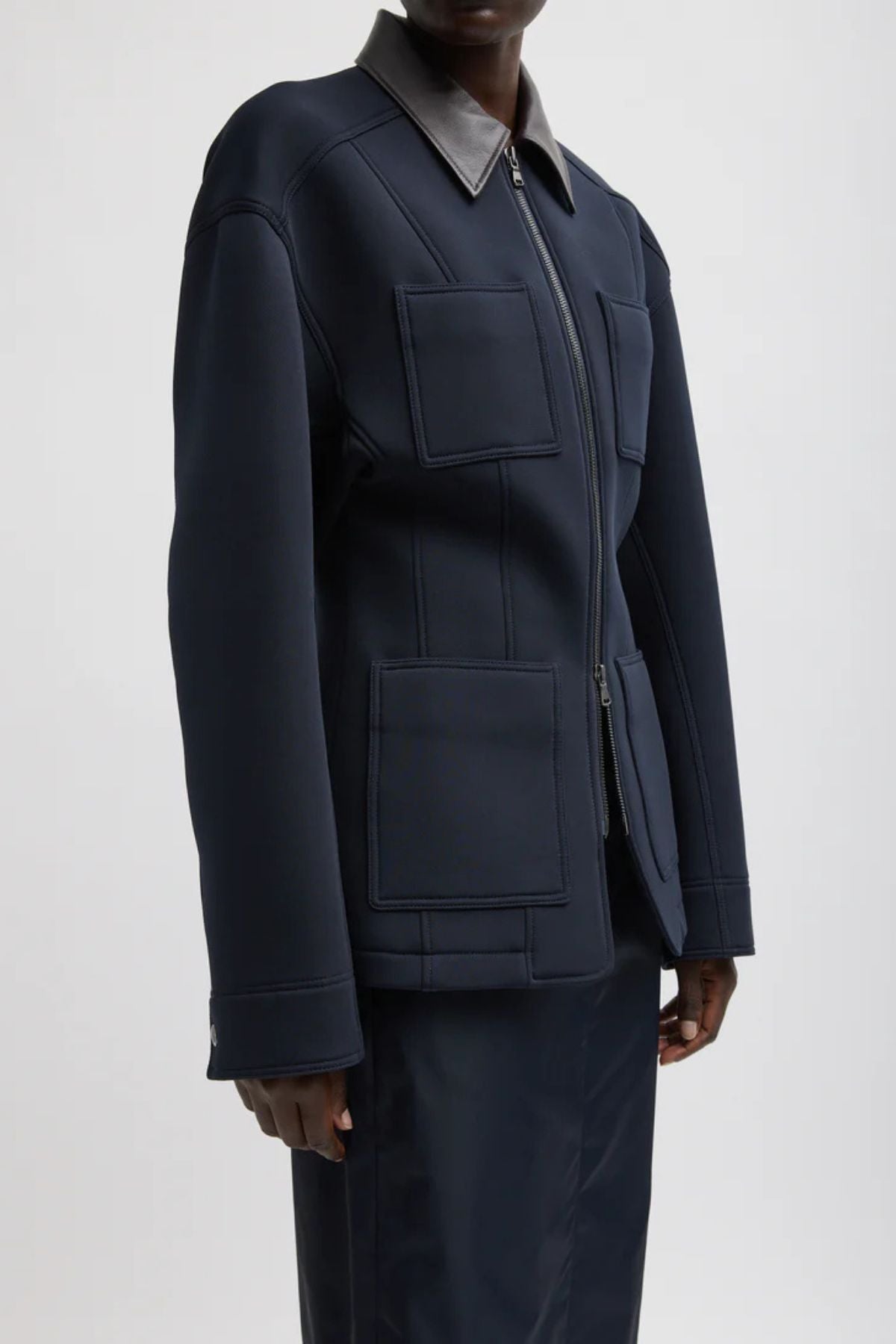 Tibi Bonded Twill Sculpted Workmen Jacket - Navy