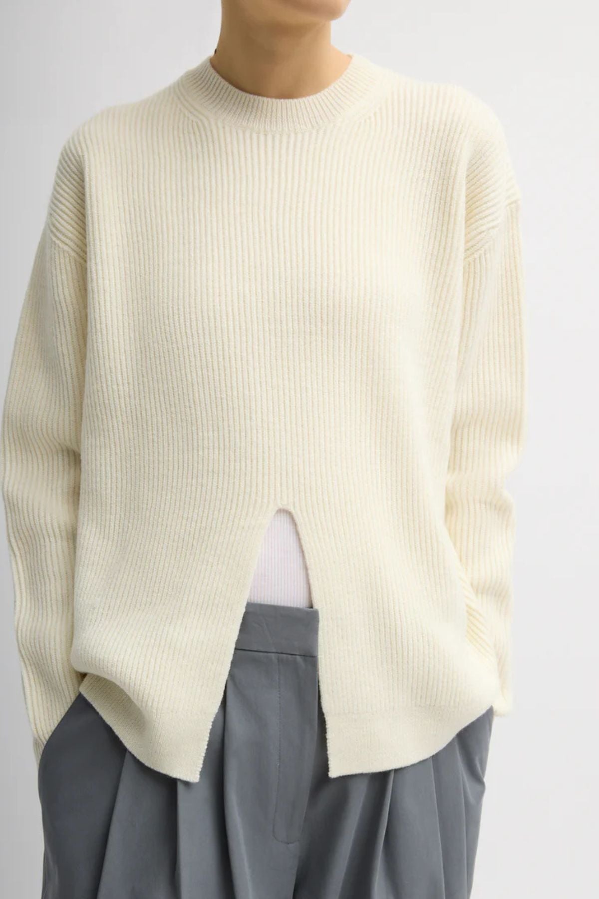 Tibi Cardigan Stitch Easy Pullover - Ivory