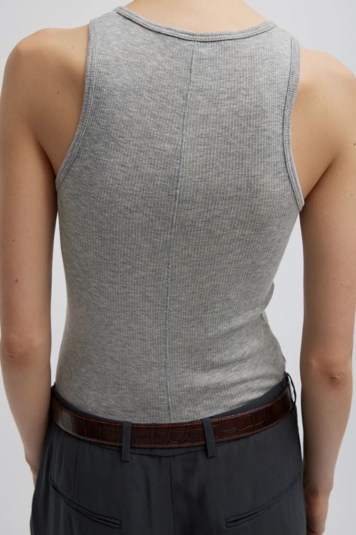 Tibi Circular Fine Rib Tank - Heather Grey