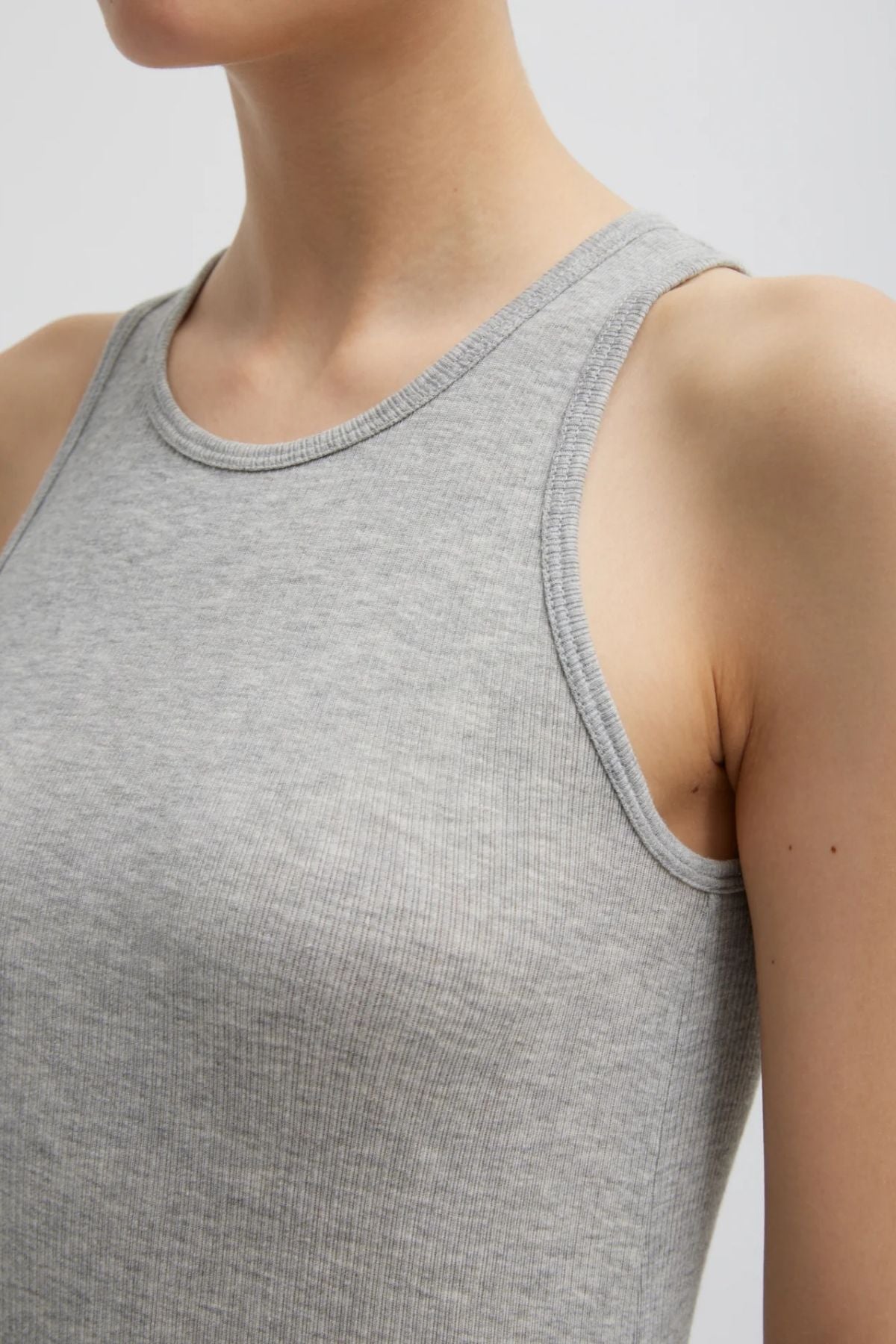Tibi Circular Fine Rib Tank - Heather Grey