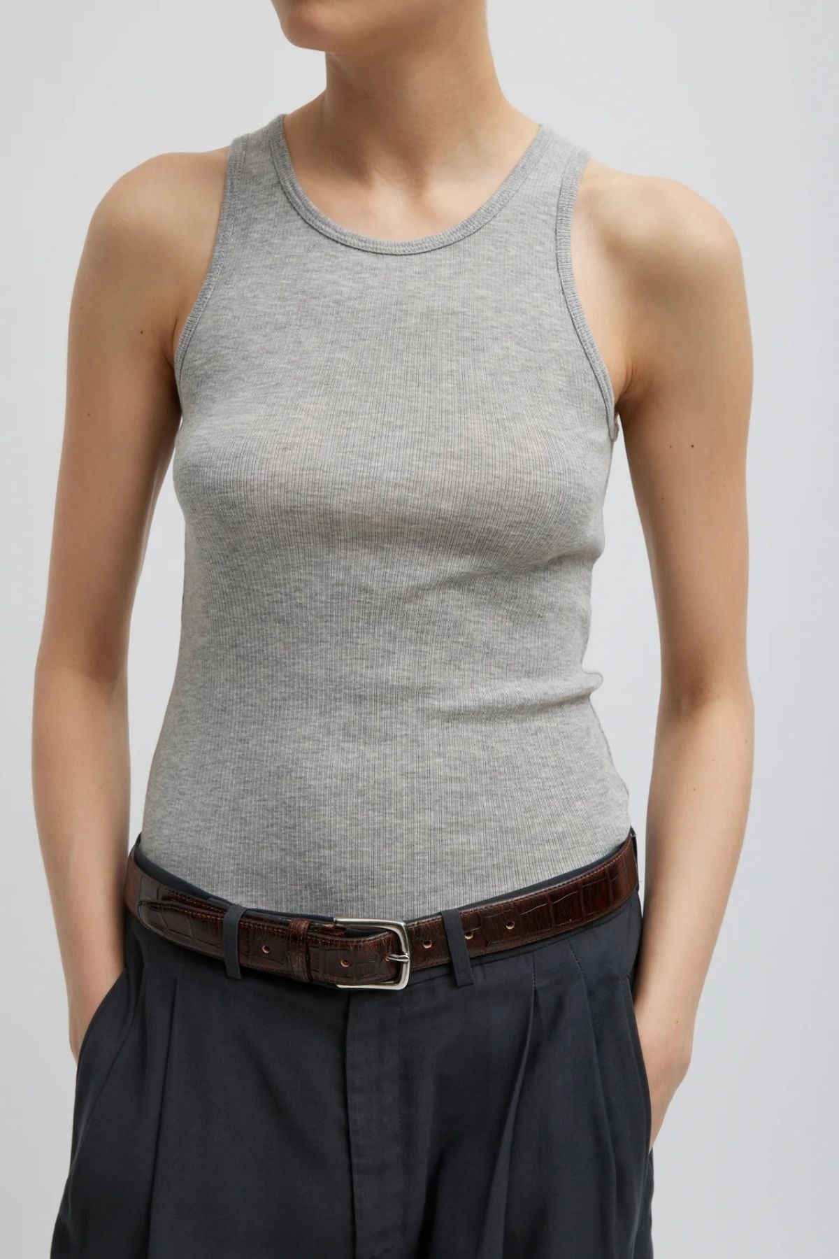 Tibi Circular Fine Rib Tank - Heather Grey