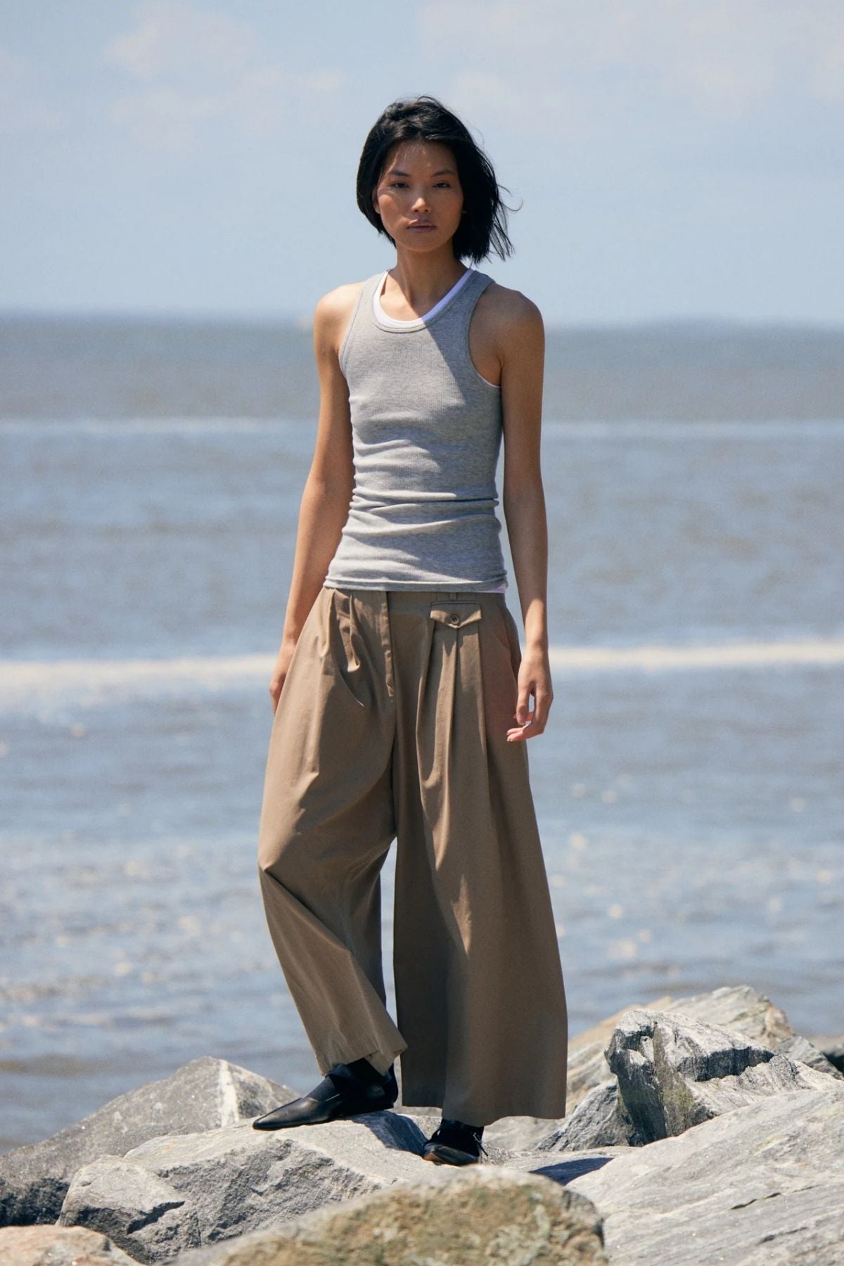 Tibi Circular Fine Rib Tank - Heather Grey