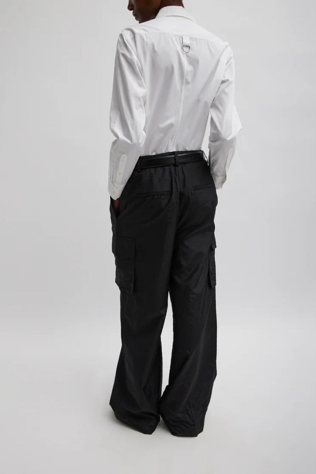 Tibi Crispy Nylon Stella Pleated Cargo Pant - Black
