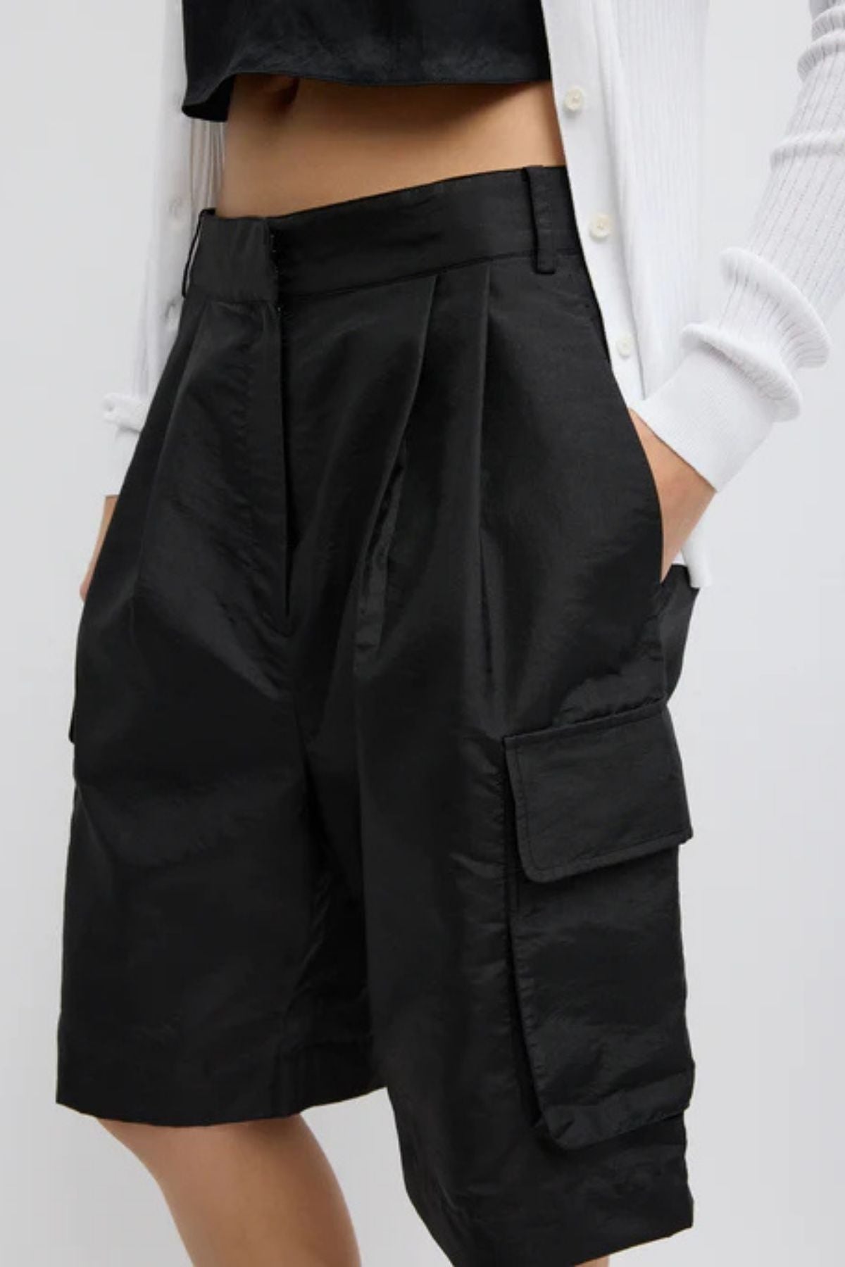 Tibi Crispy Nylon Stella Short - Black