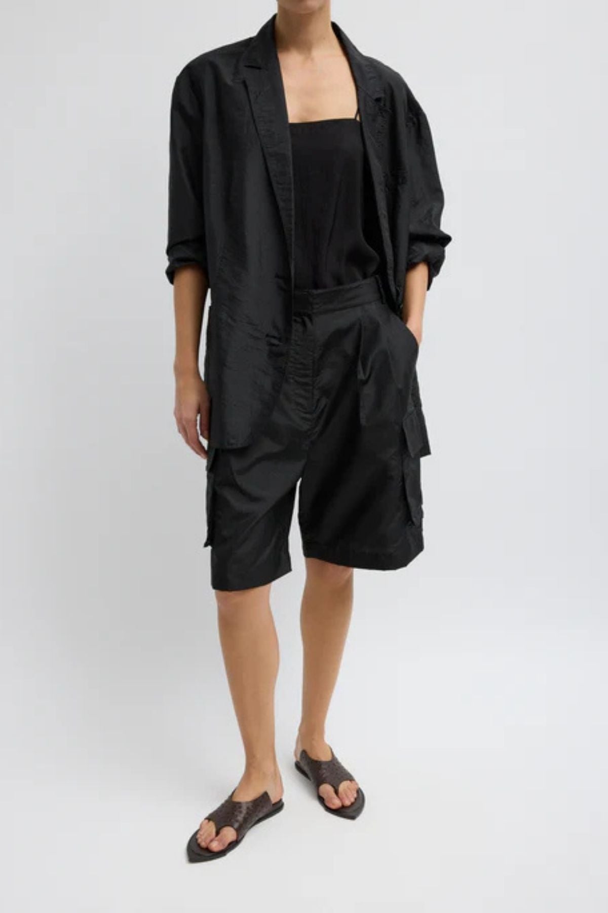 Tibi Crispy Nylon Stella Short - Black