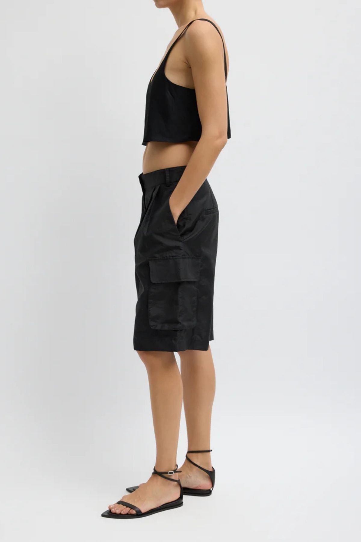 Tibi Crispy Nylon Stella Short - Black
