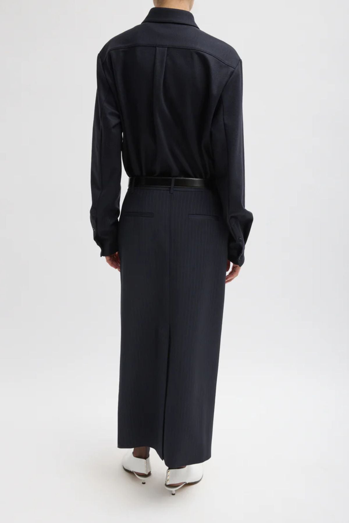 Tibi Dominic Pinstripe Long Trouser Skirt - Navy Multi