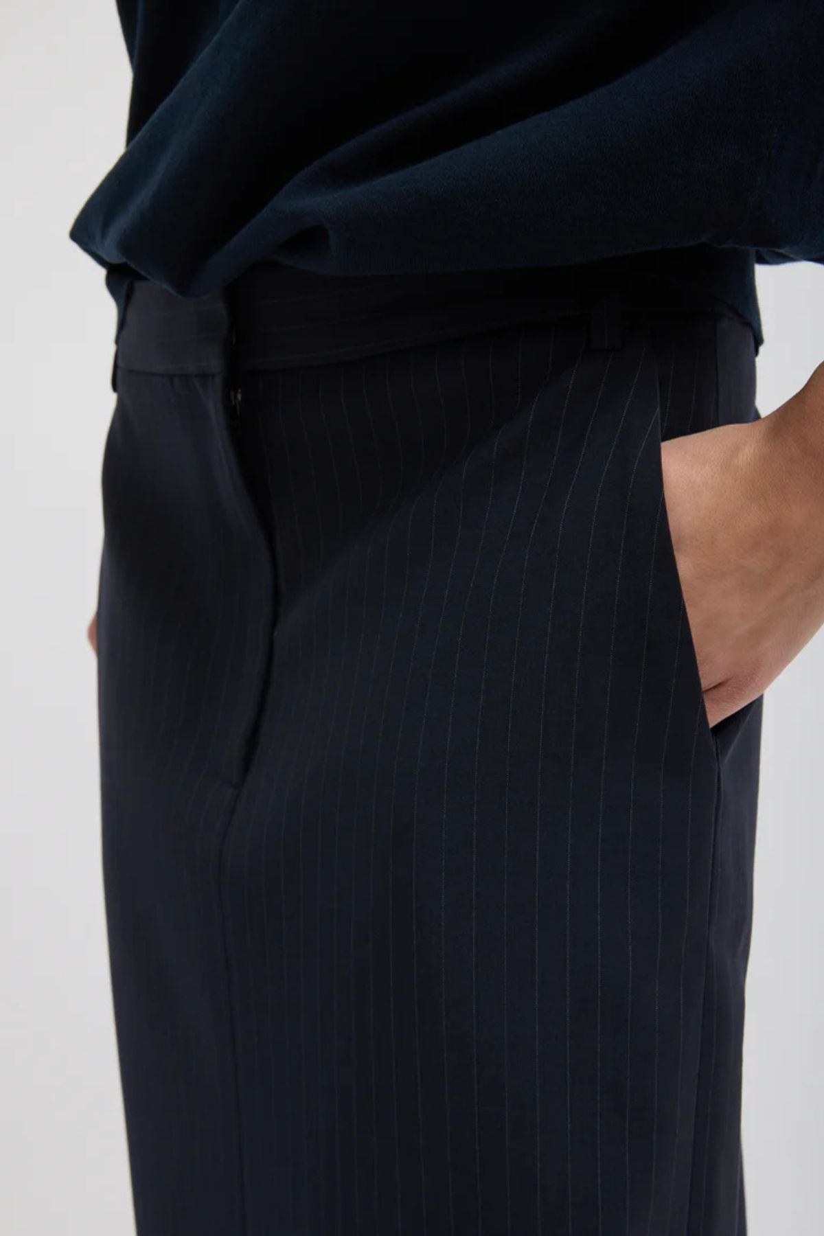 Tibi Dominic Pinstripe Long Trouser Skirt - Navy Multi