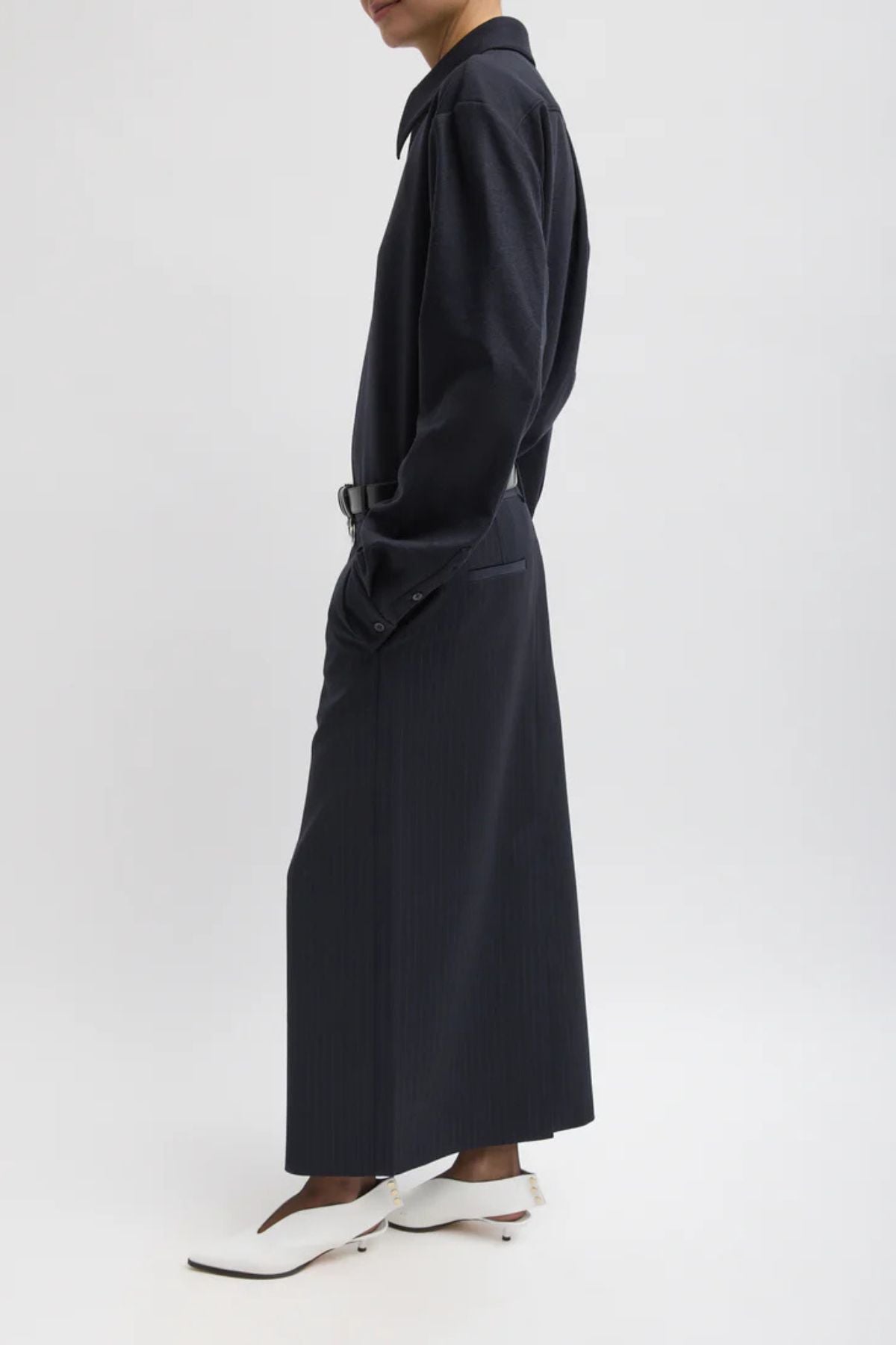 Tibi Dominic Pinstripe Long Trouser Skirt - Navy Multi