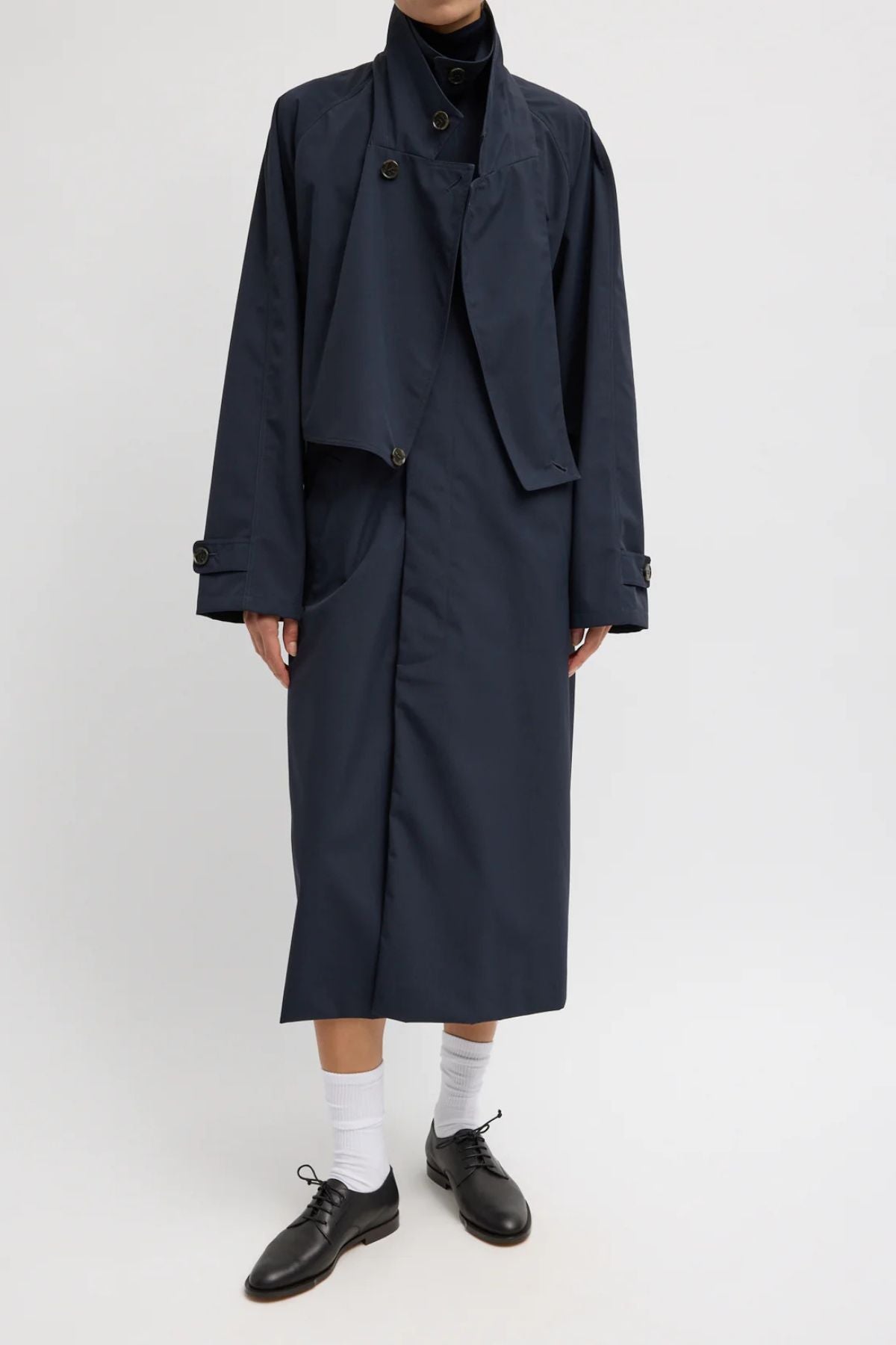 Tibi Double Collar Frank Trench - Navy