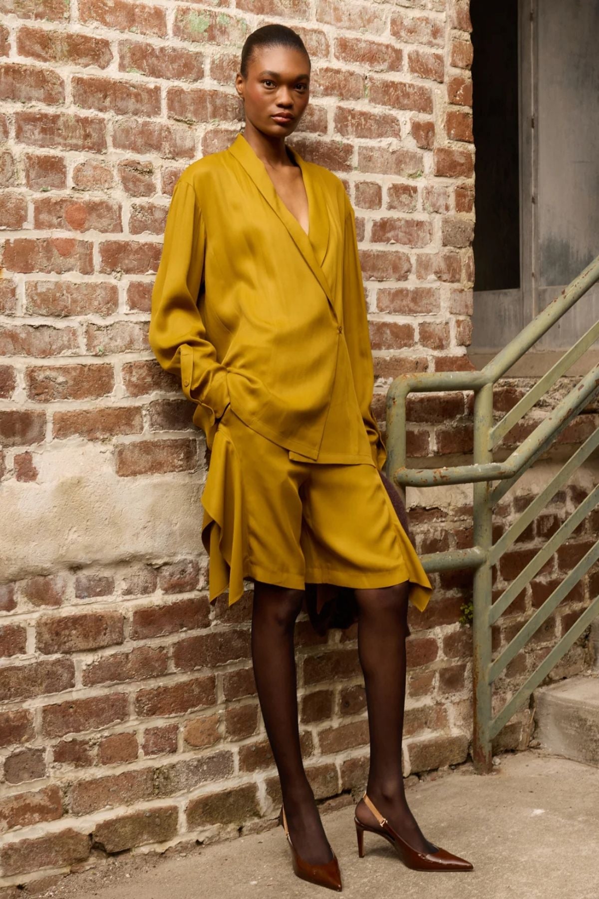 Tibi Eco Acetate Viscose Wrap Shirt Jacket - Mustard