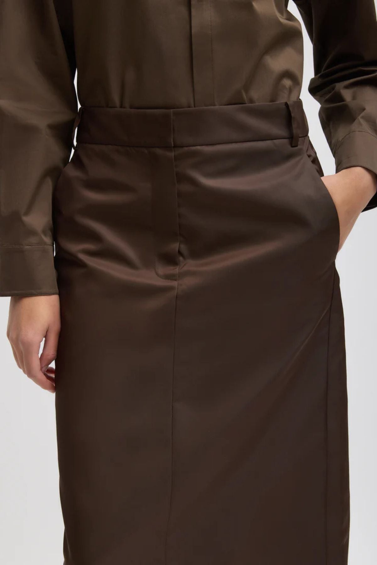 Tibi Eco Nylon Midi Trouser Skirt - Brown