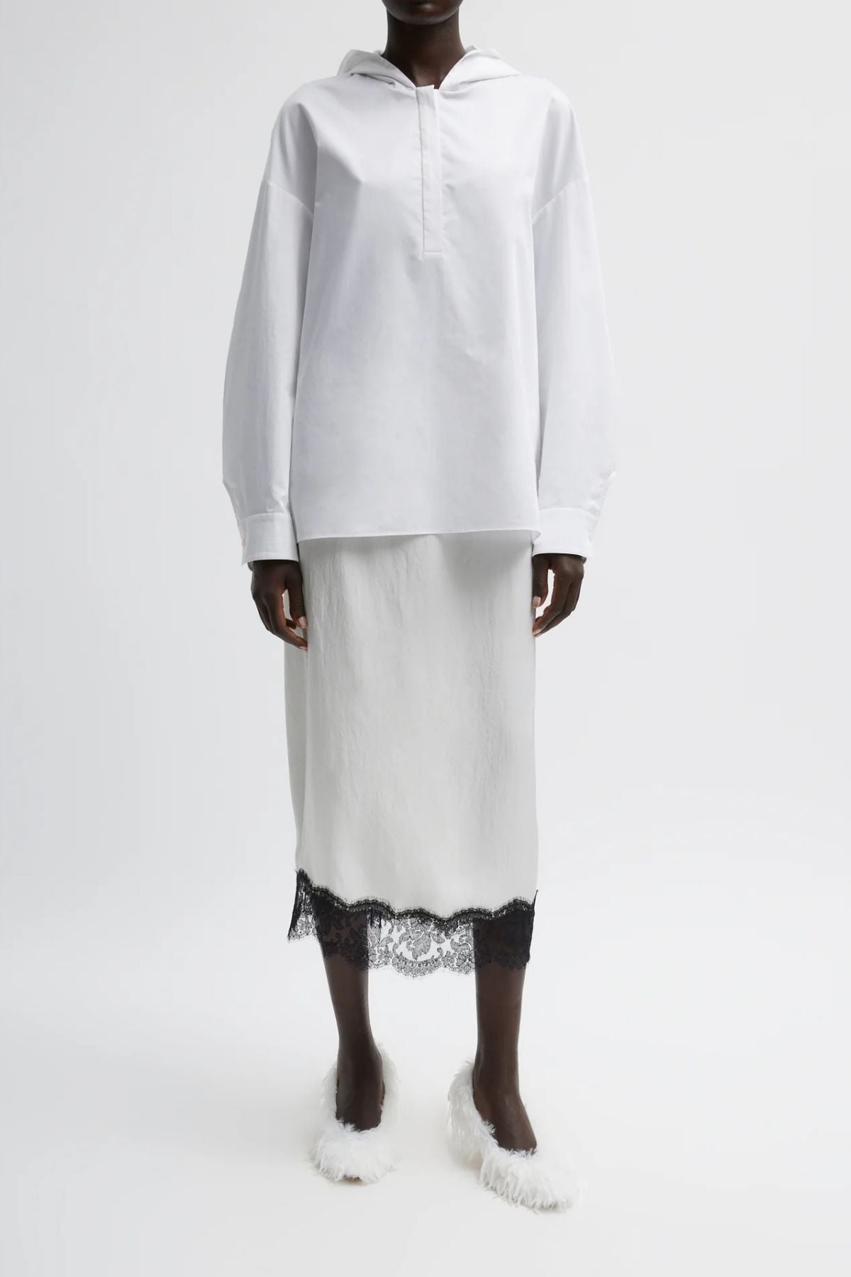 Tibi Eco Poplin Hooded Shirt - White
