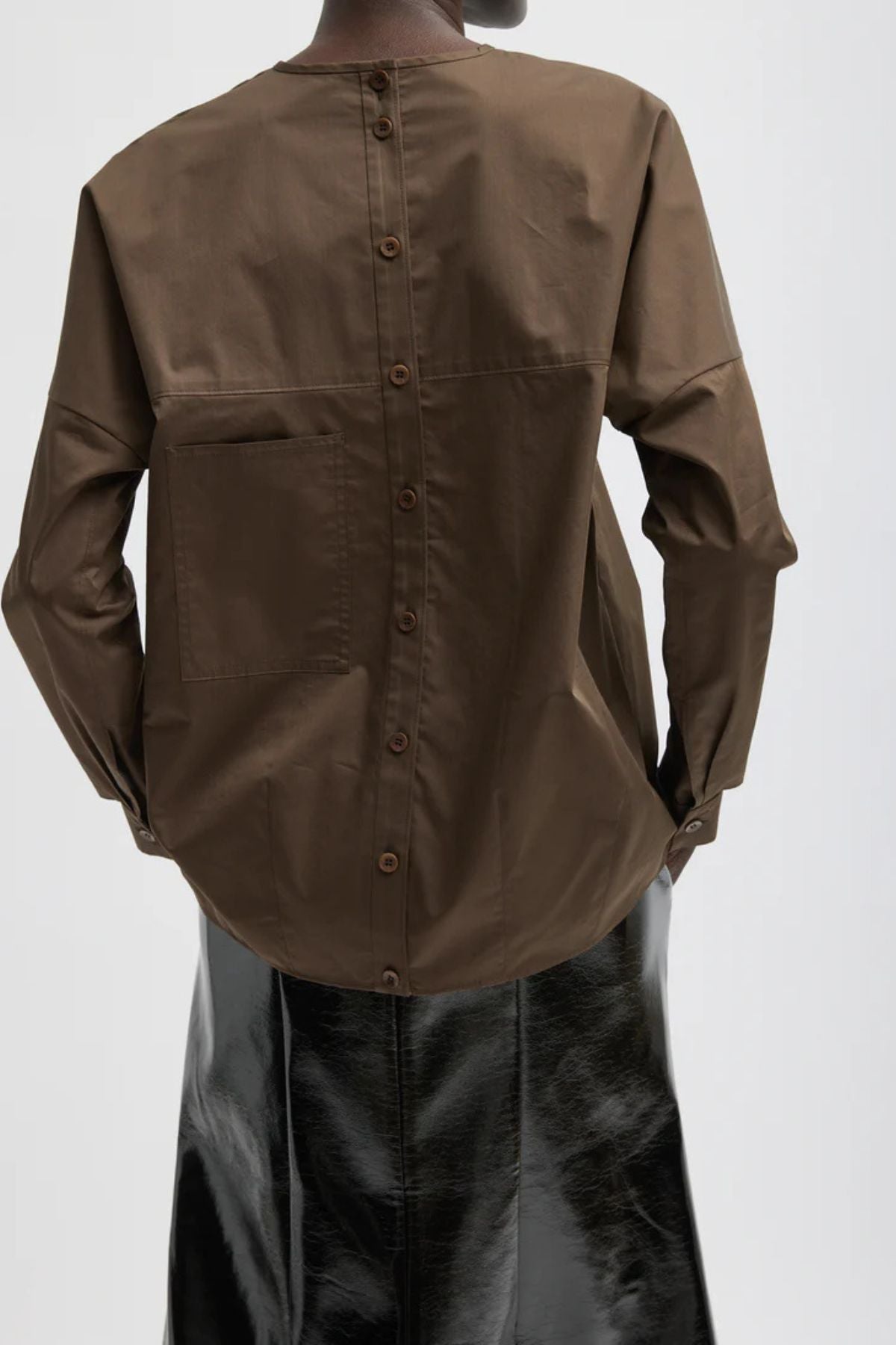 Tibi Eco Poplin V-Neck Dolman Top - Brown