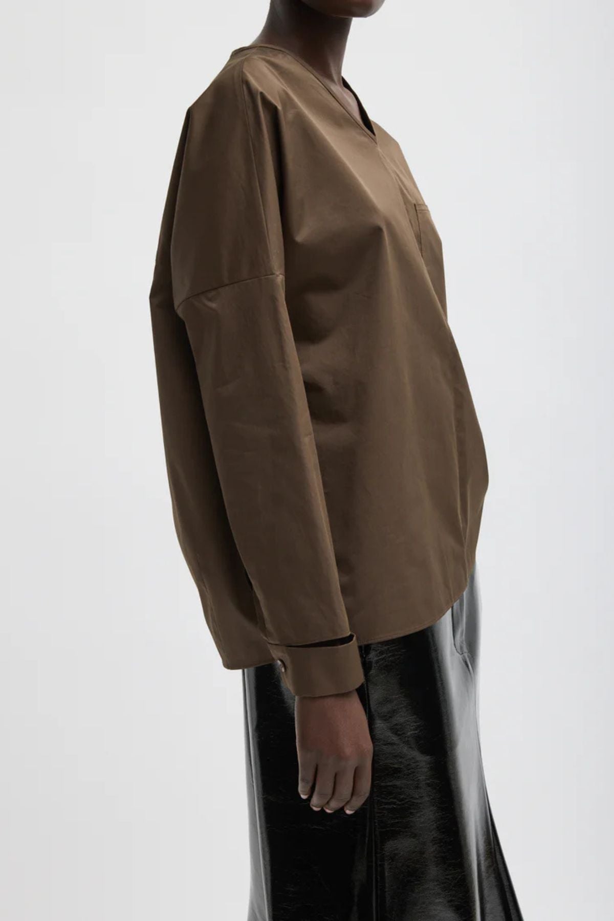 Tibi Eco Poplin V-Neck Dolman Top - Brown