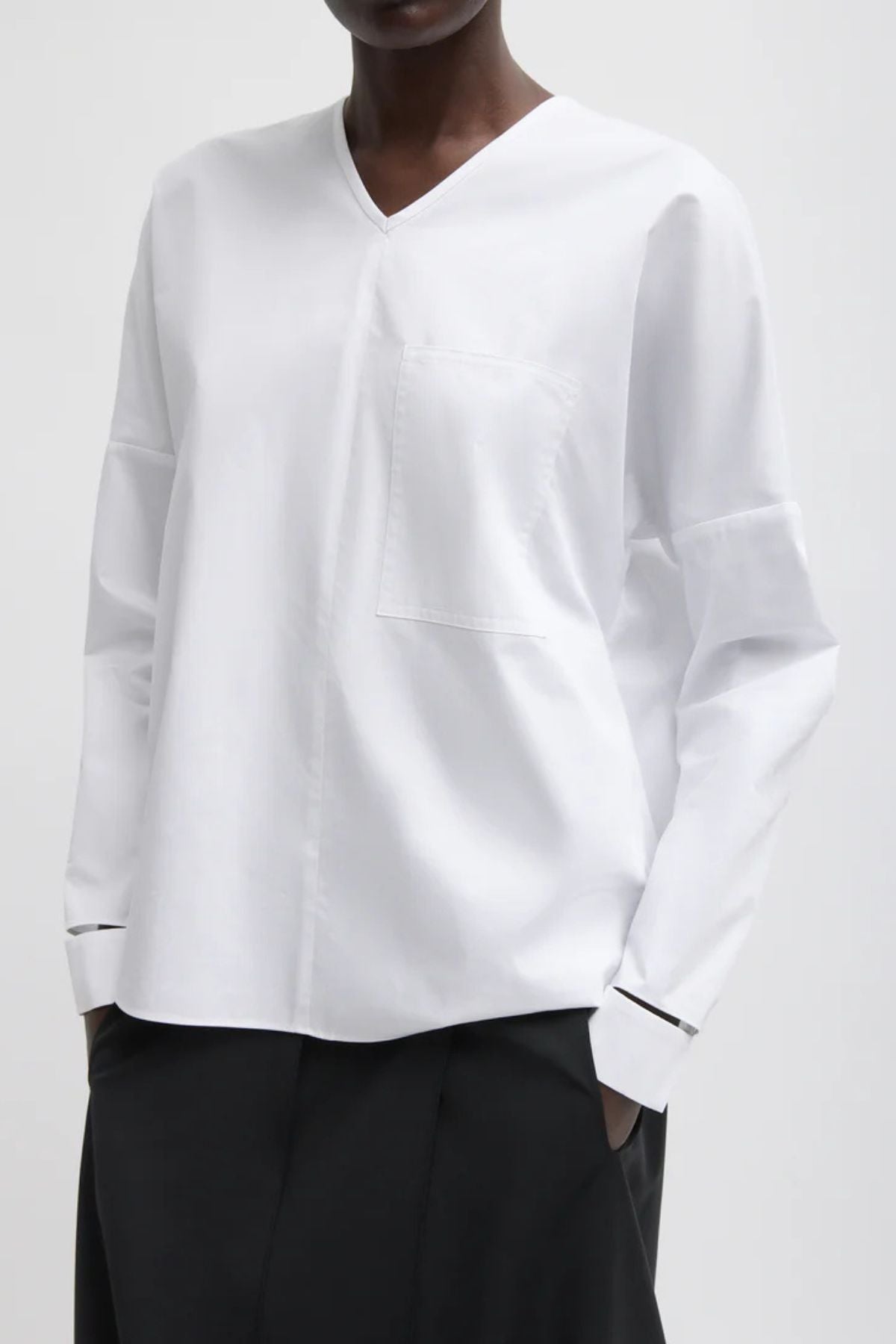 Tibi Eco Poplin V-Neck Dolman Top - White