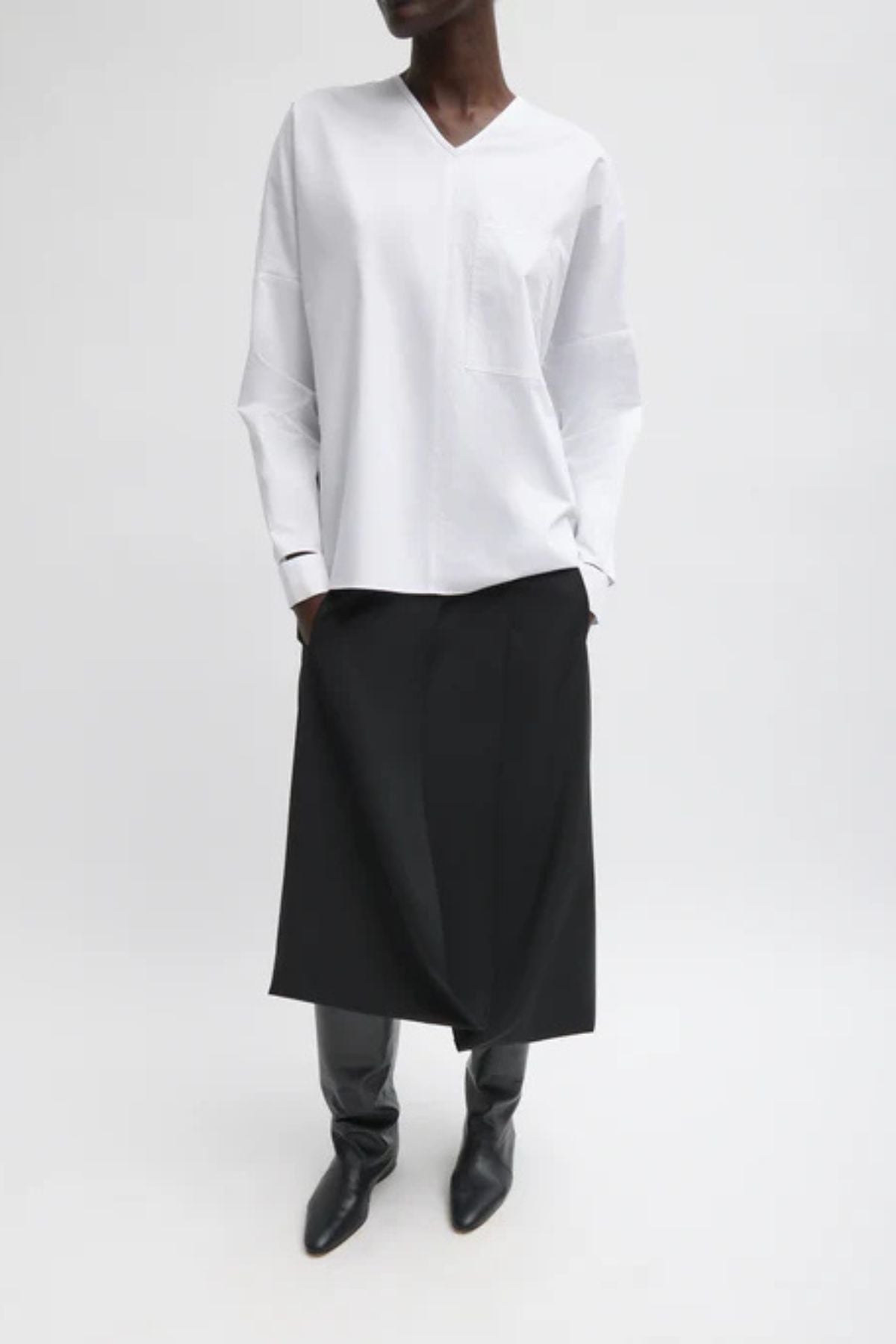 Tibi Eco Poplin V-Neck Dolman Top - White