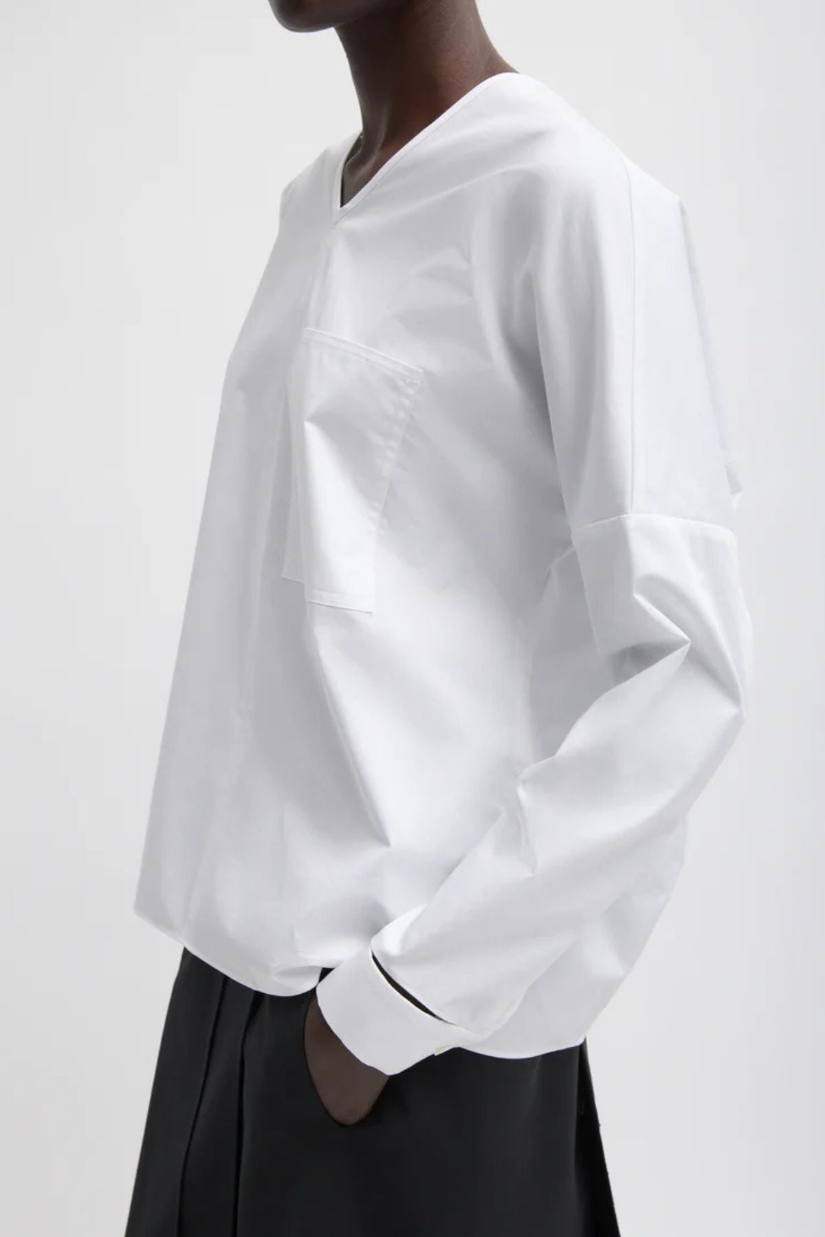 Tibi Eco Poplin V-Neck Dolman Top - White