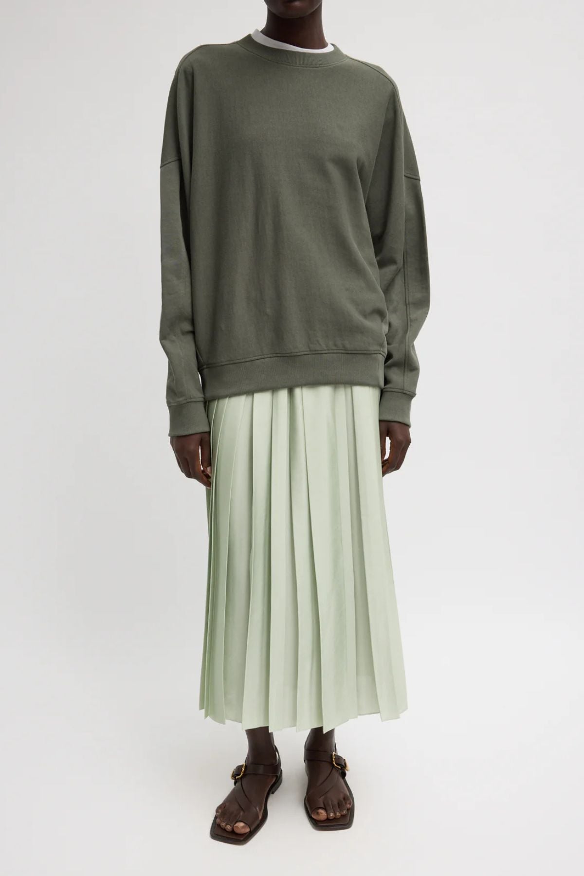 Tibi Featherweight Pleated Pull On Skirt - Sage
