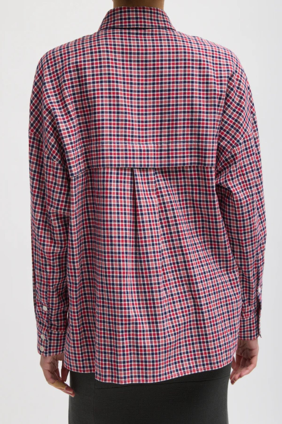 Tibi Flannel Menswear Oversized Shirt - Red Multi