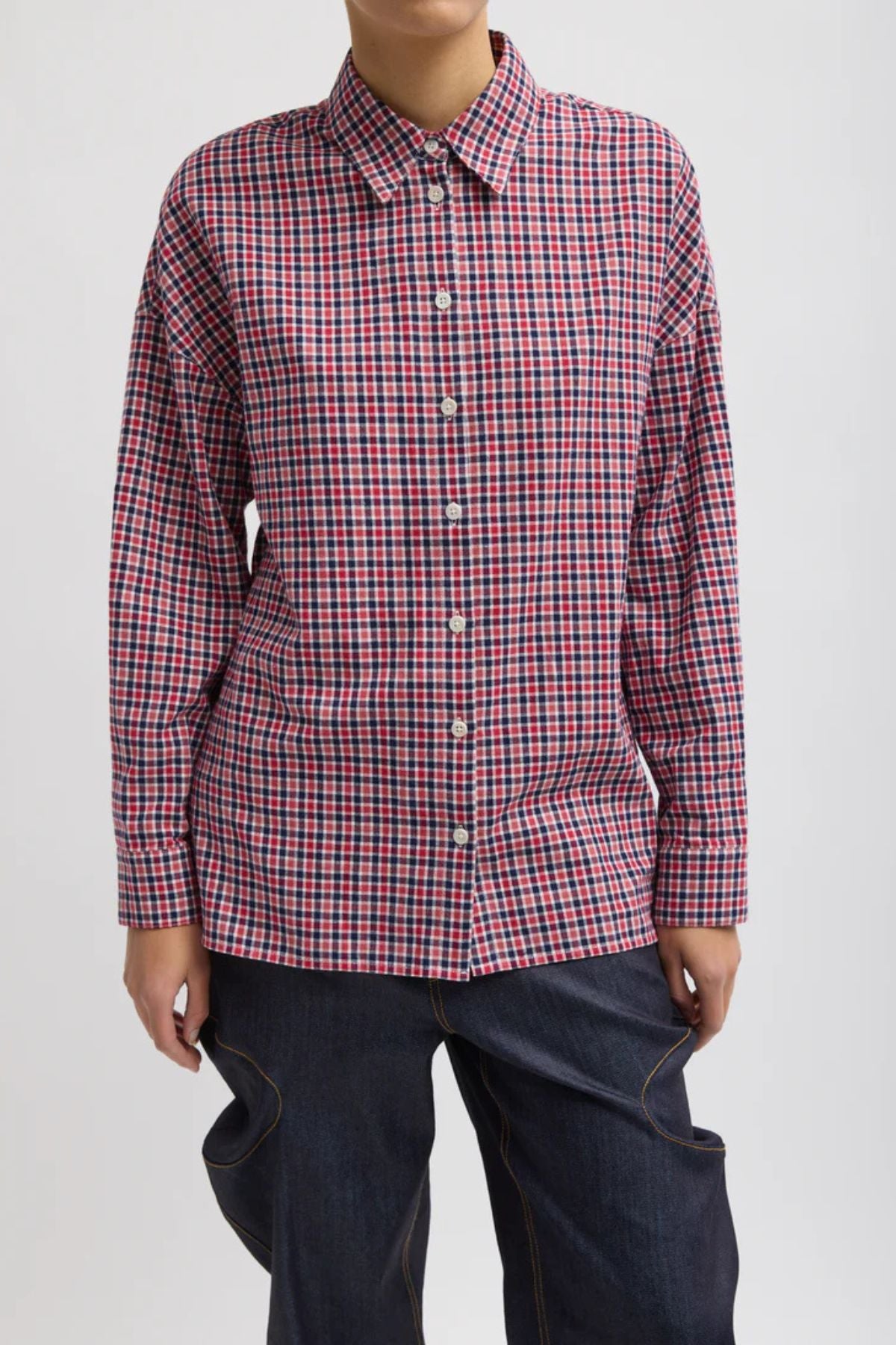 Tibi Flannel Menswear Oversized Shirt - Red Multi