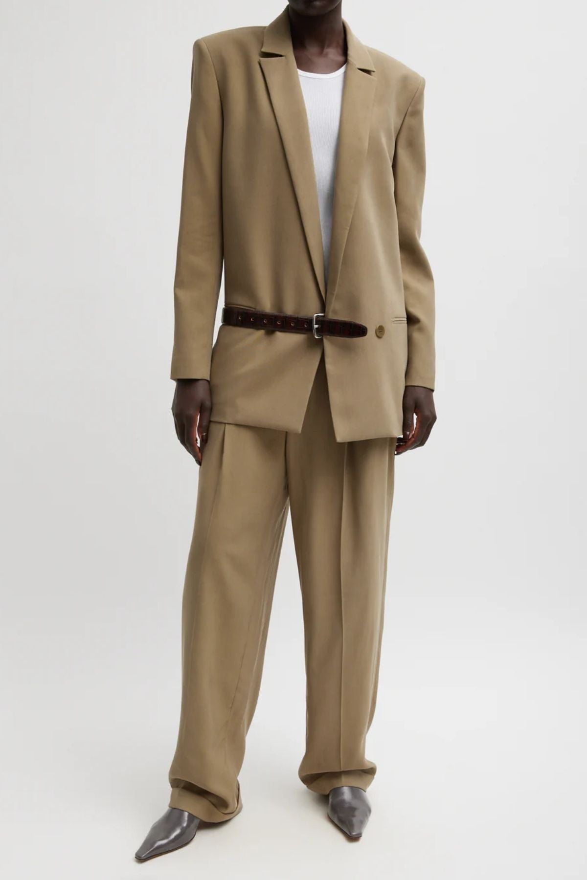 Tibi Fluid Suiting Double Breasted Blazer - Walnut