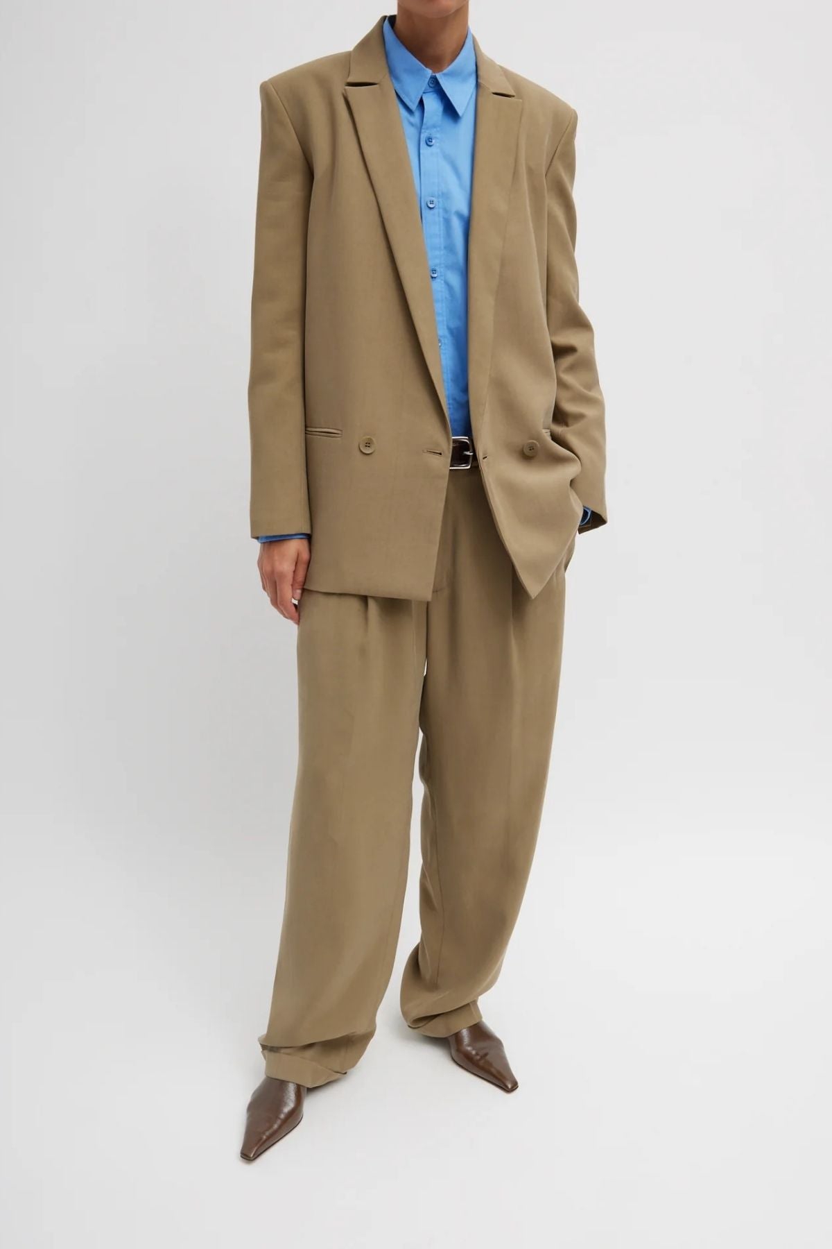 Tibi Fluid Suiting Double Breasted Blazer - Walnut