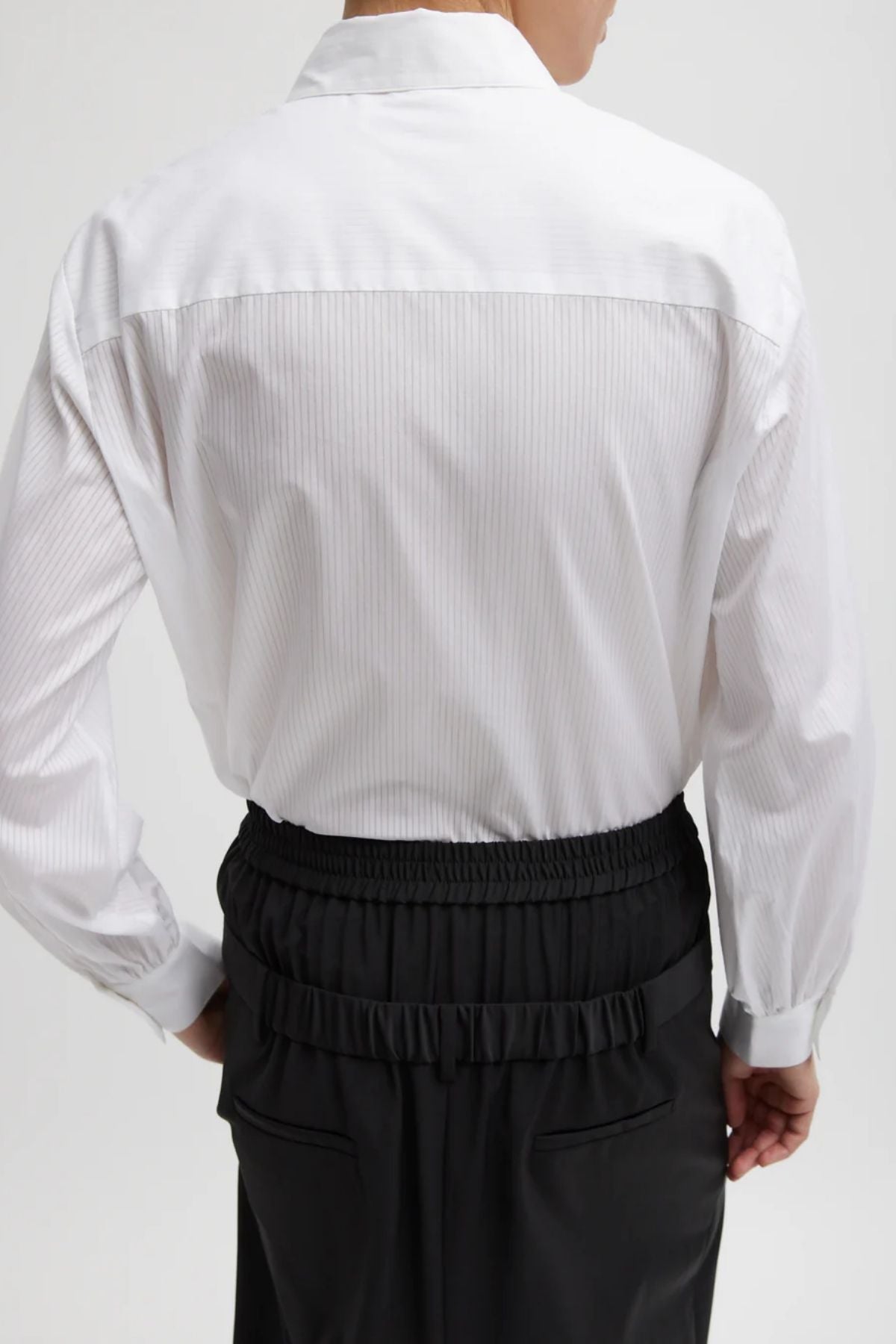 Tibi Gossamer Stripe Bishop Sleeve Shirt - White