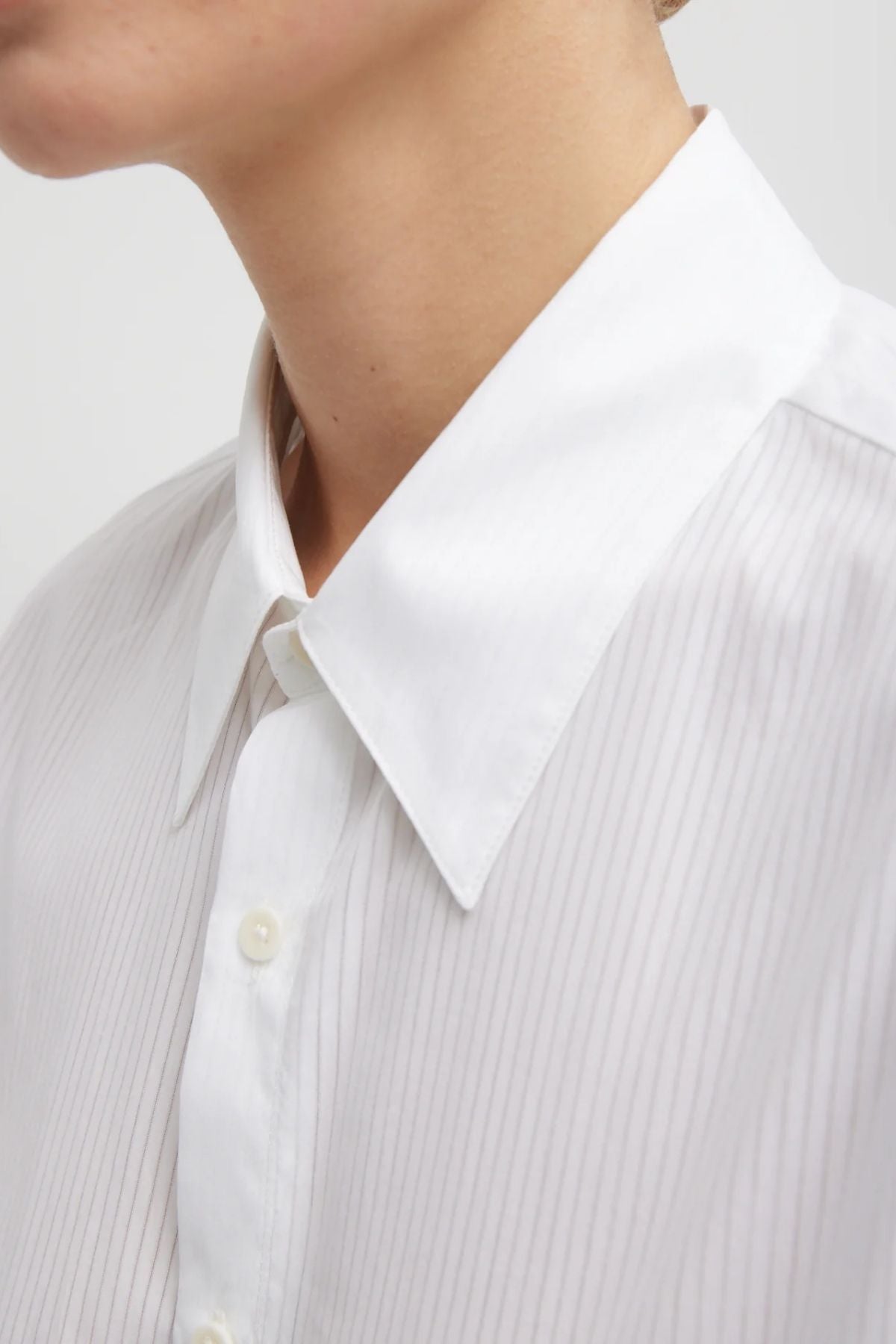 Tibi Gossamer Stripe Bishop Sleeve Shirt - White