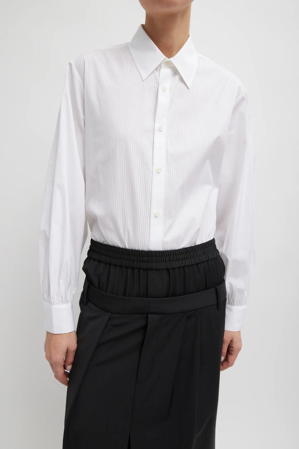 Tibi Gossamer Stripe Bishop Sleeve Shirt - White