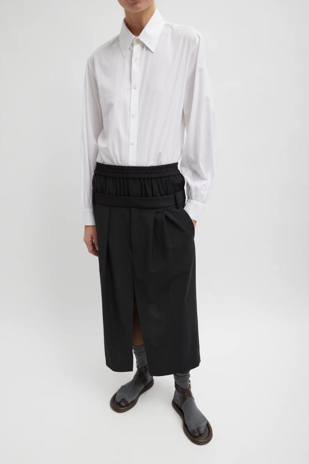 Tibi Gossamer Stripe Bishop Sleeve Shirt - White